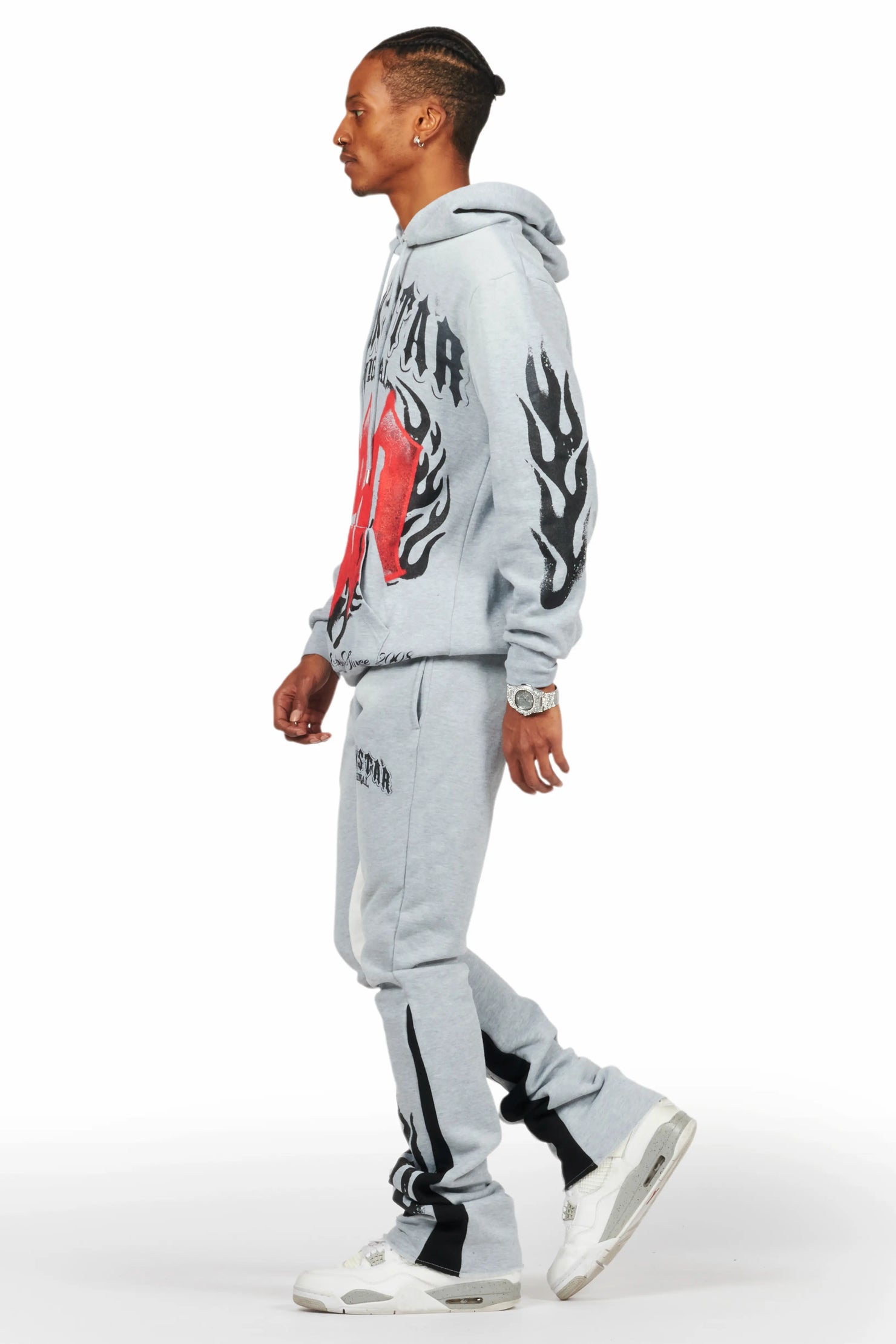 Boaz Heather Grey Stacked Flare Hoodie Track Set