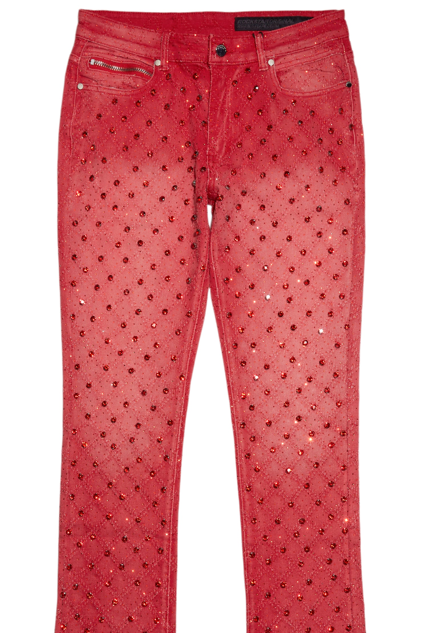 Glit Red Rhinestone Stacked Flare Jean