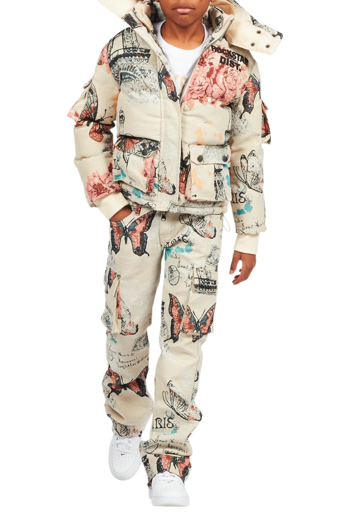 Boys Lamont Beige Multi Tapestry Stacked Flare Jean