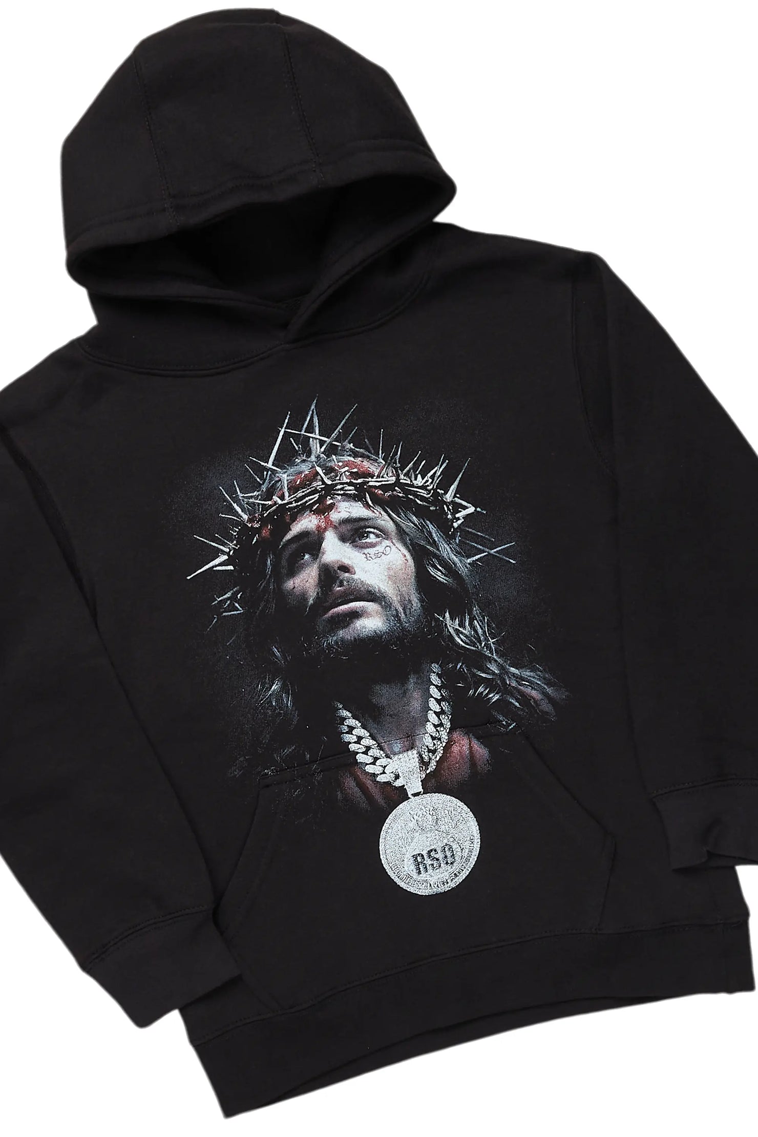 Boys Daman Black Hoodie/Stacked Flare Jean Set