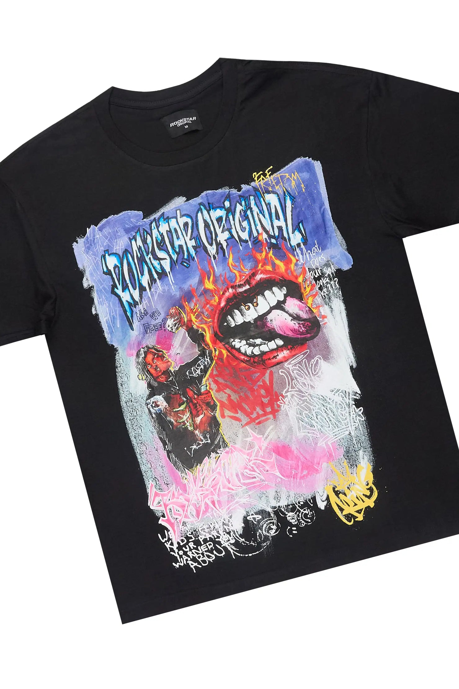 Yooz Black Oversized Graphic T-Shirt/Baggy Jean Bundle