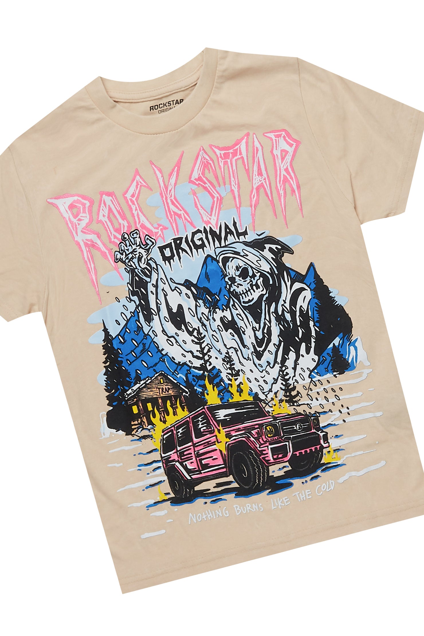 Boys Kip Vintage Sand/Pink T-Shirt/Stacked Flare Jean Set