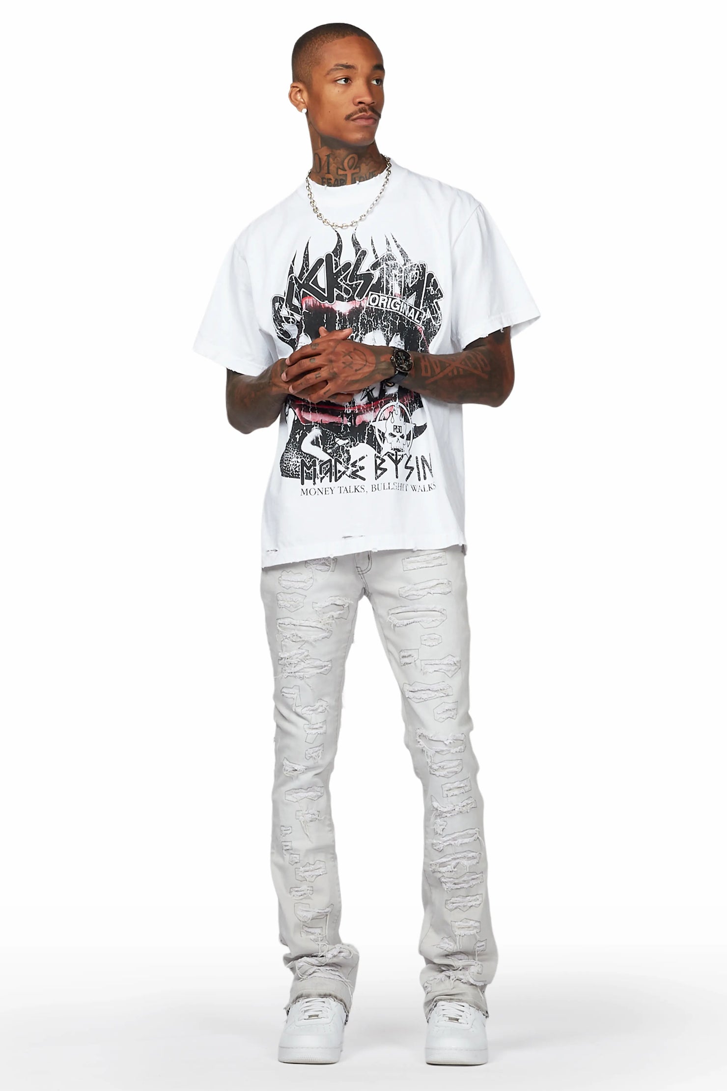 Malyk Grey Stacked Flare Jean