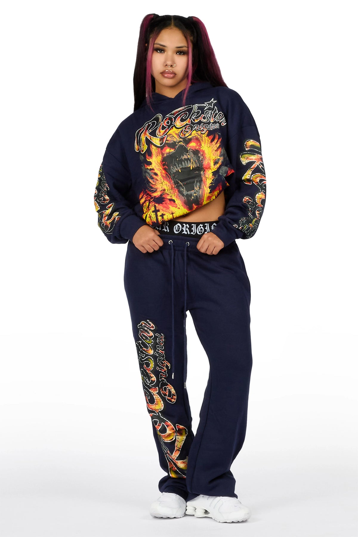 Taliyah Navy Graphic Baggy Fit Track Set