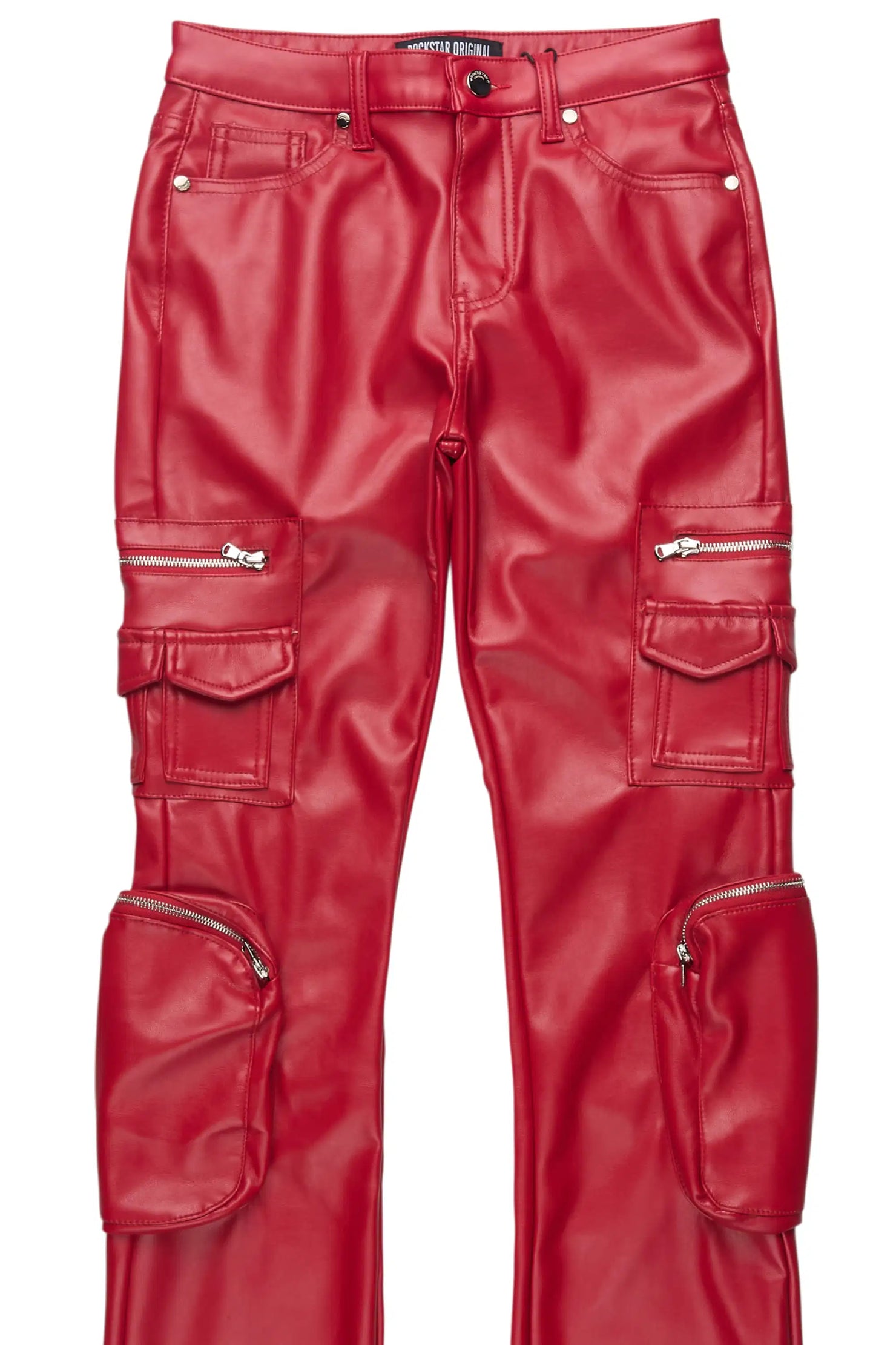 Luxola Red PU Cargo Stacked Flare Pant