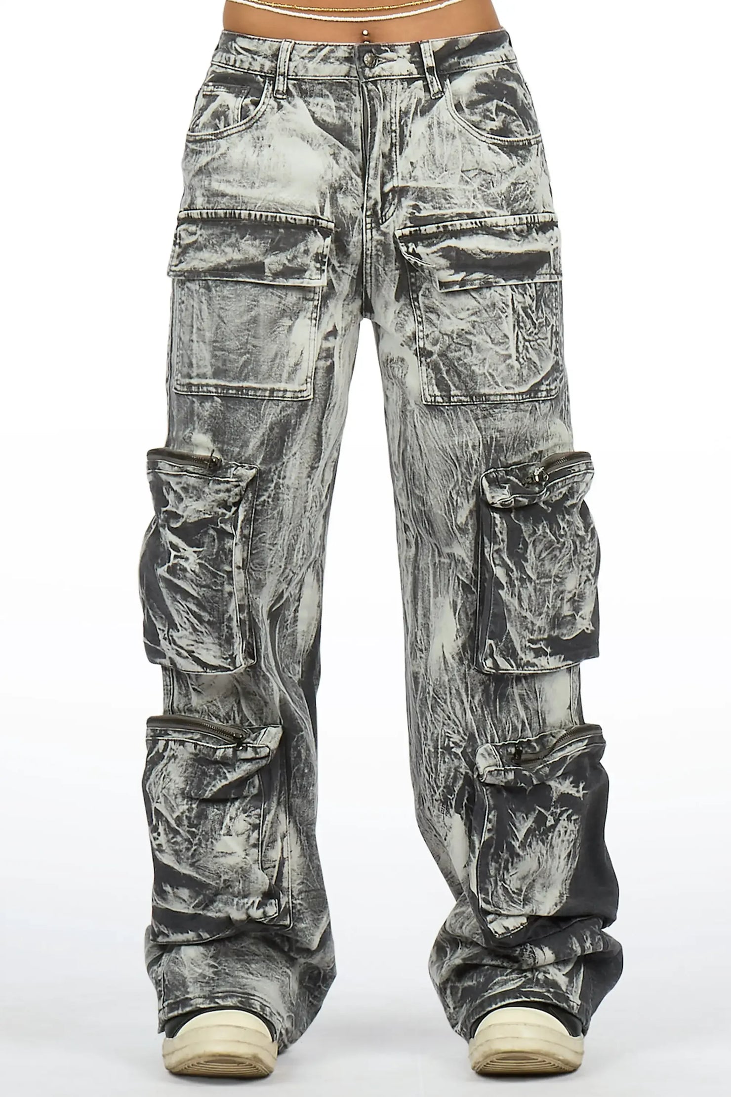 Malaika Grey Cargo Stacked Jean