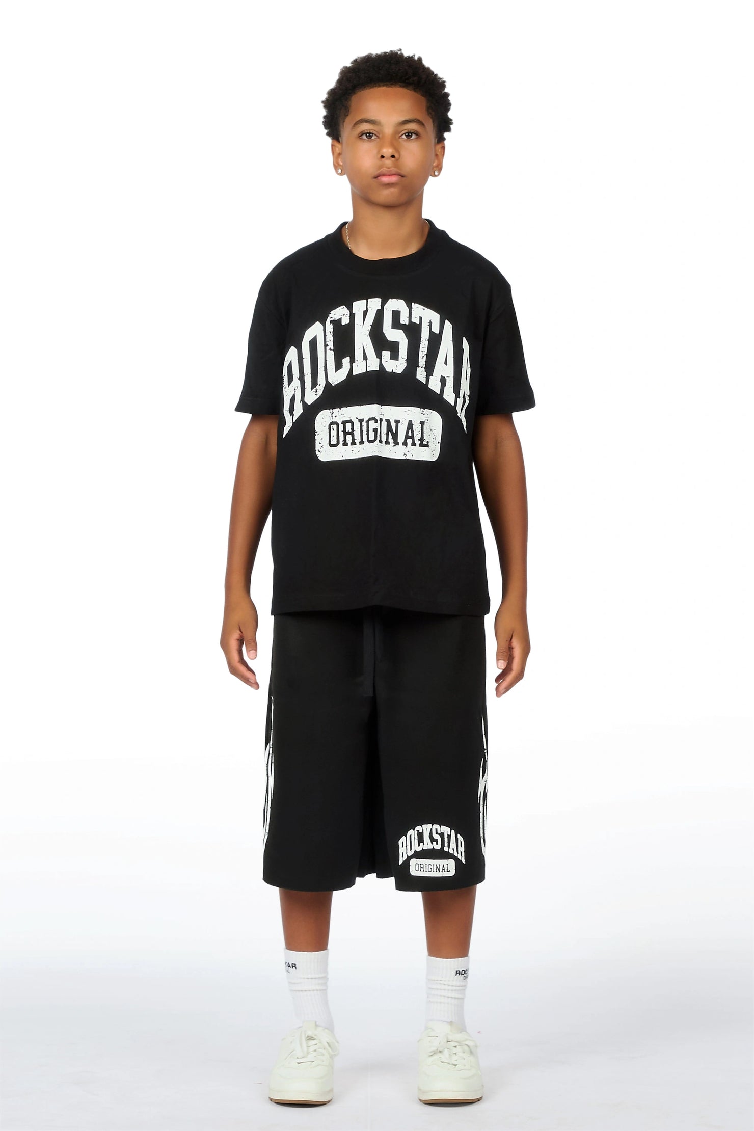 Boys Member Black Oversized T-Shirt/Short Set