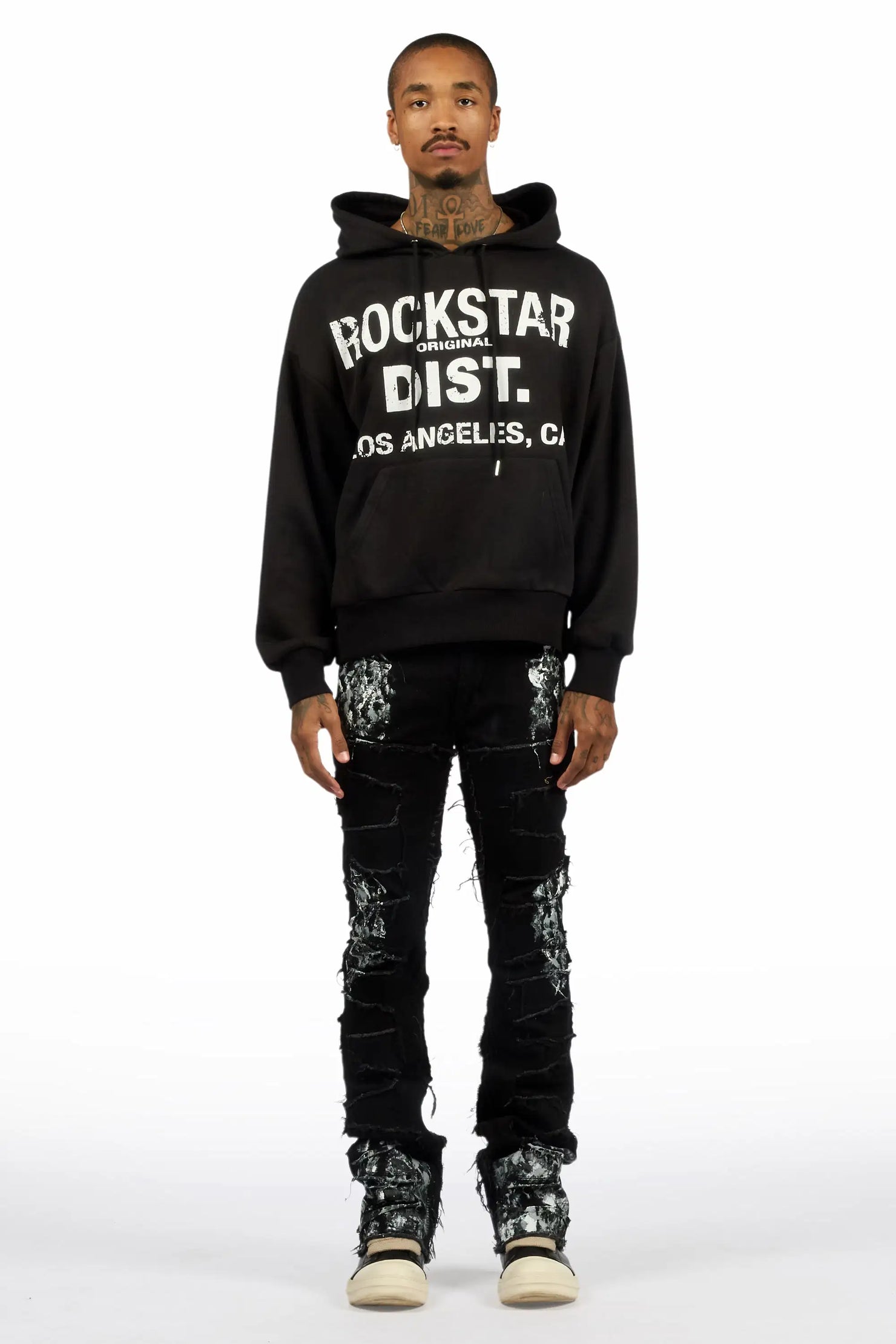 Saxon Black/Black Hoodie/Stacked Flare Jean Set