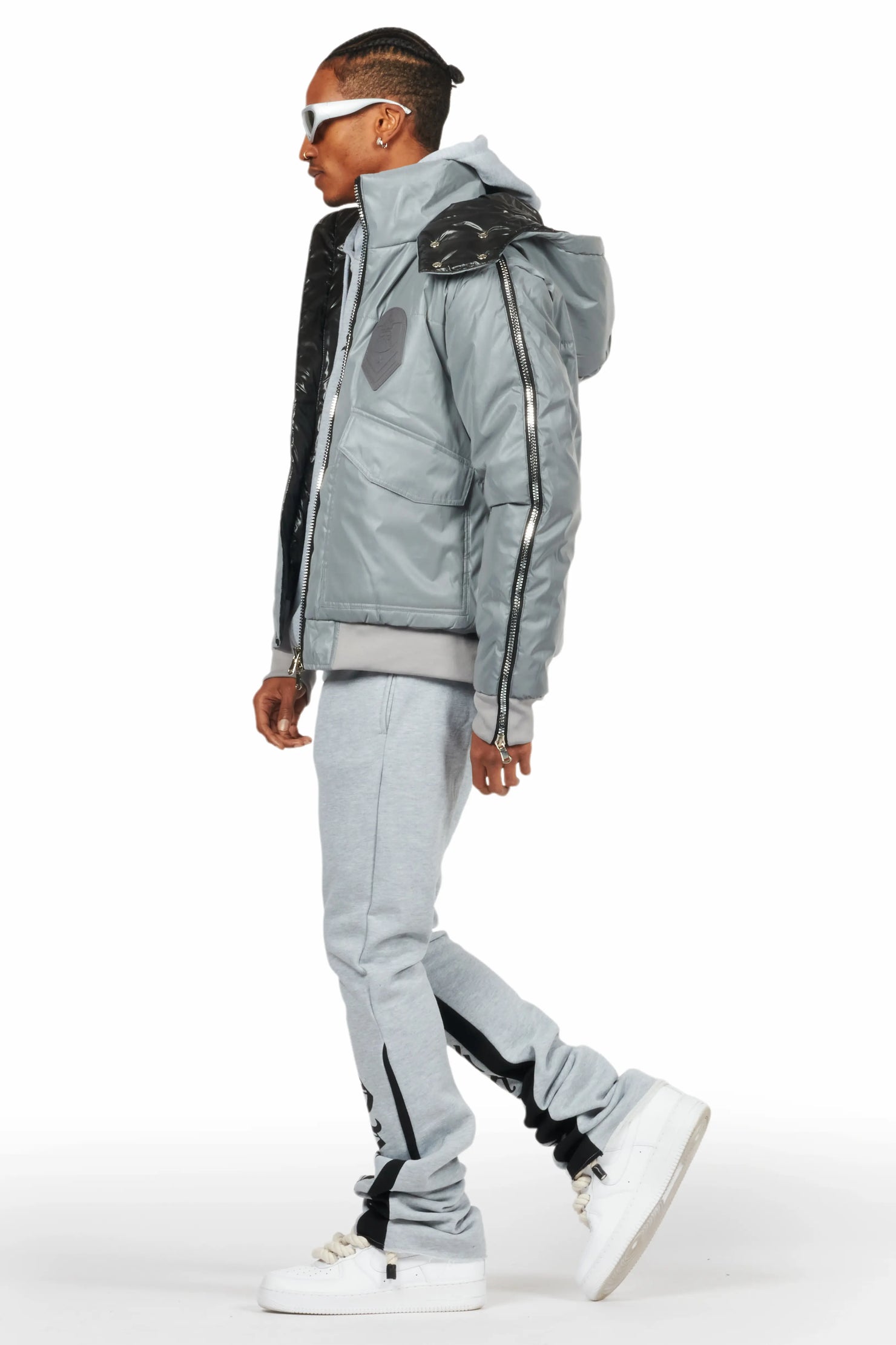 Alonzo Heather Grey Stacked Flare Hoodie Track Set