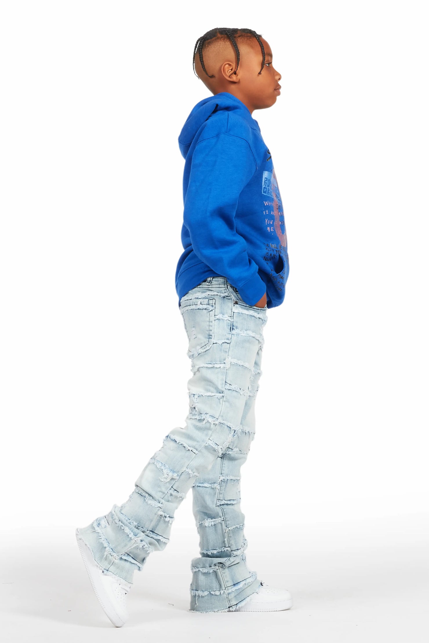 Boys Gabin Royal/Light Blue Hoodie/Stacked Flare Jean Set