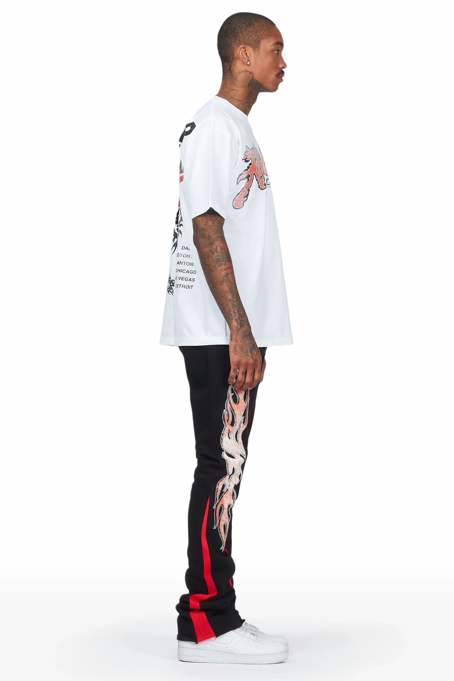 Yash White/Black T-Shirt Stacked Flare Track Set