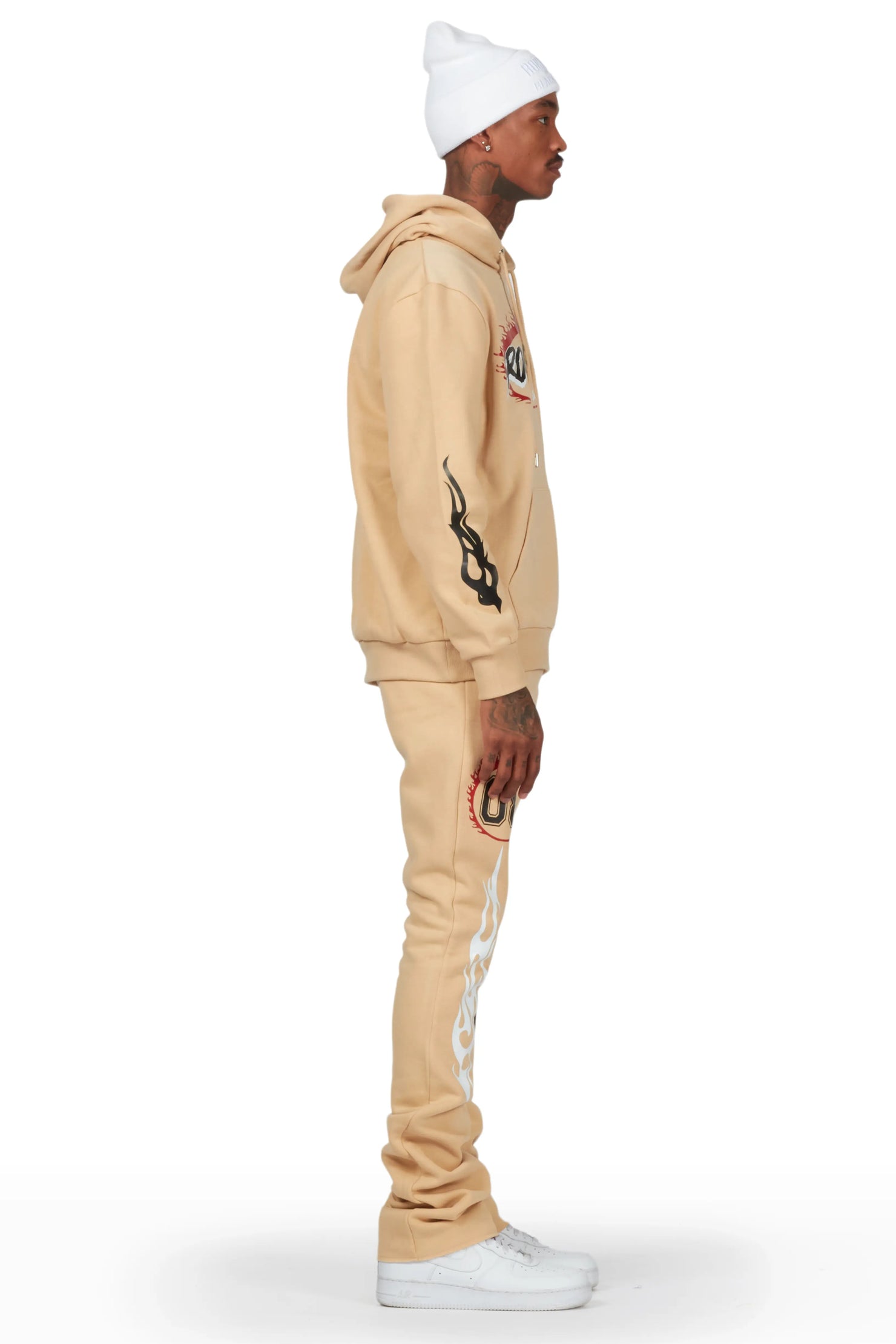 Draven Tan Hoodie/Stacked Flare Track Pant Set