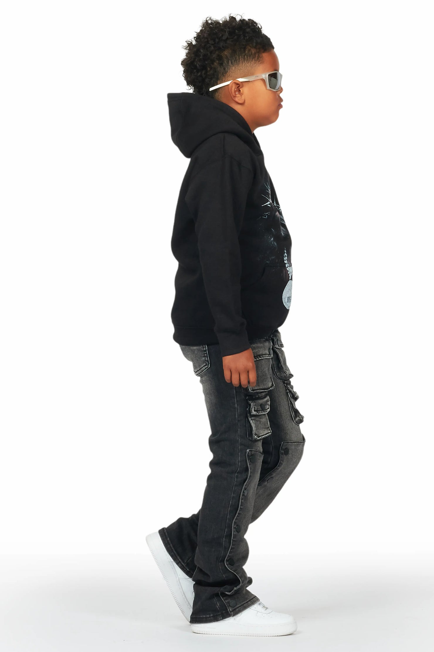 Boys Daman Black Hoodie/Stacked Flare Jean Set