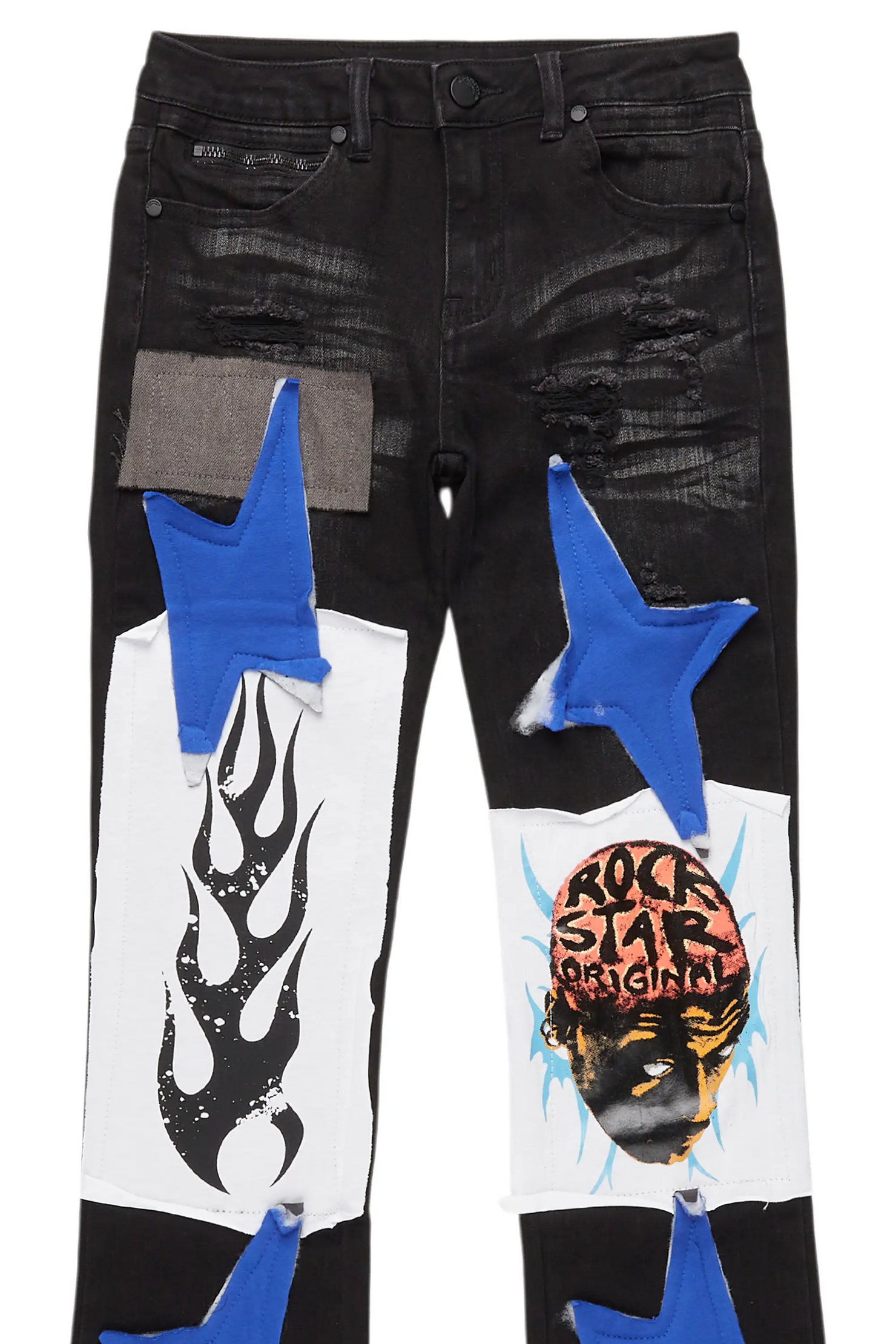 Boys Edgar Jet Black Patchwork Stacked Flare Jean
