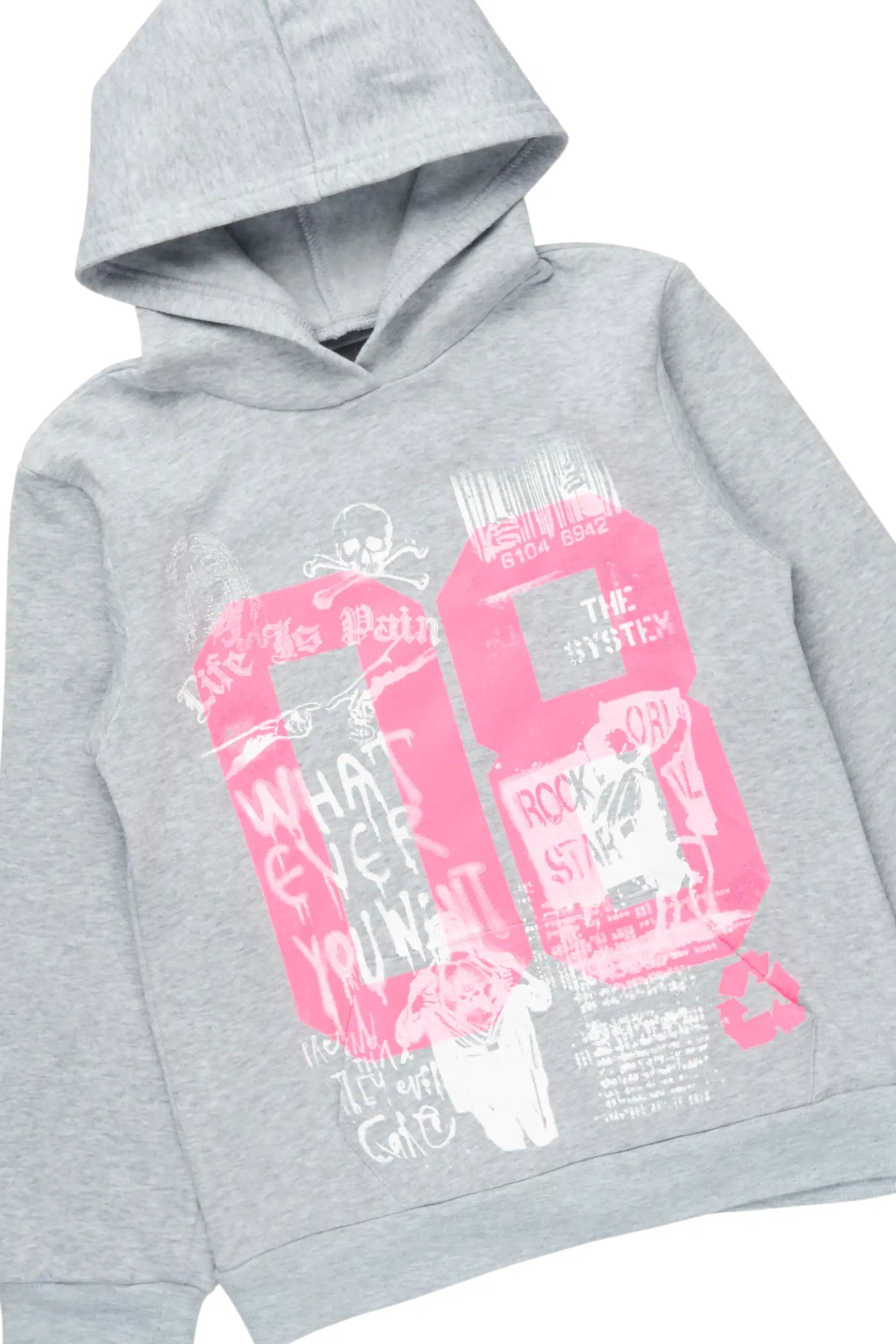 Girls Kammy 2.0 Heather Grey/Pink Hoodie/Stacked Flare Track Set