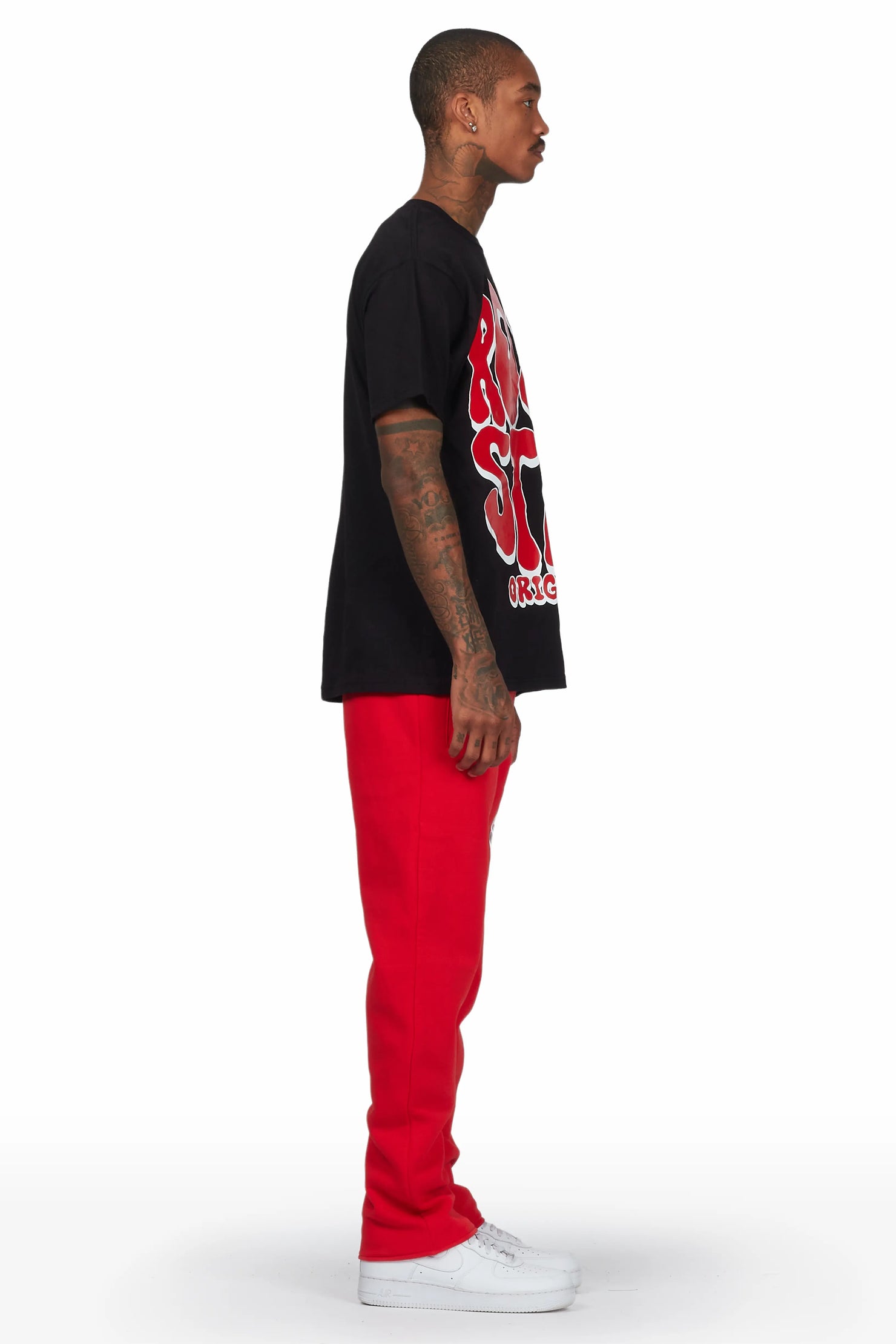 Warblen Black/Red T-Shirt Slim Fit Track Set