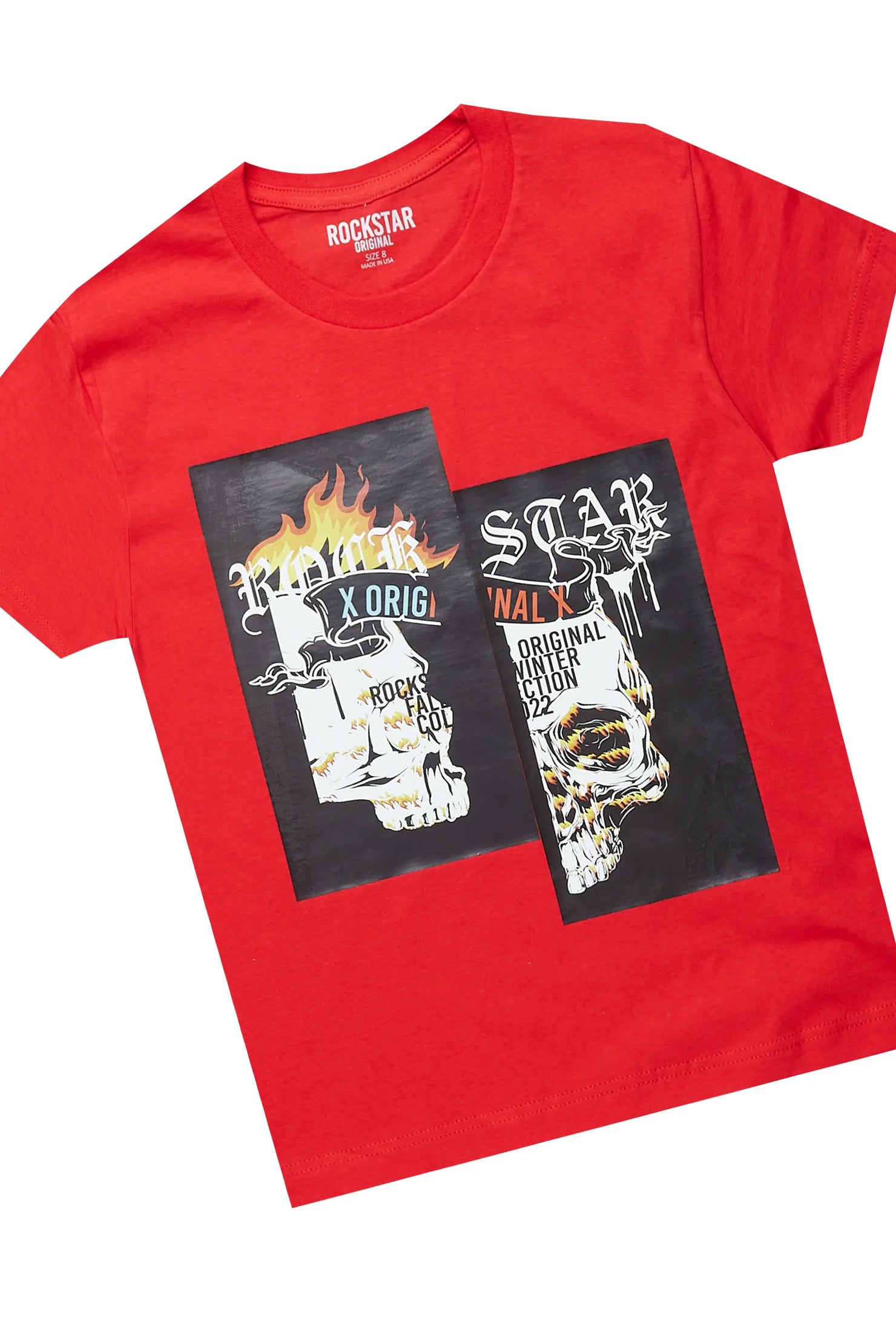 Boys Zaci Red/Black T-Shirt/Frayed Jean Set