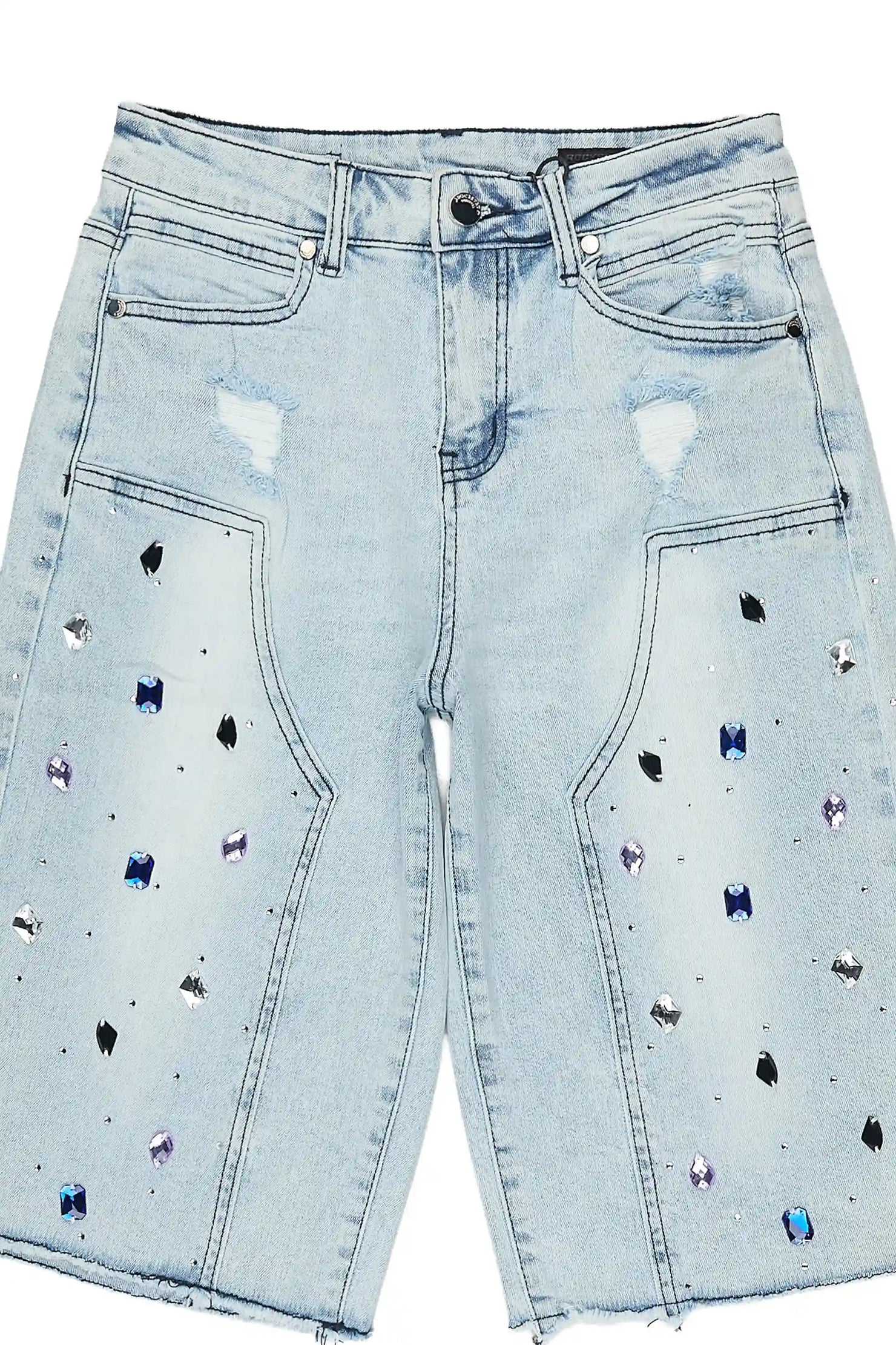 Boys Allex Light Wash Rhinestone Baggy Jort