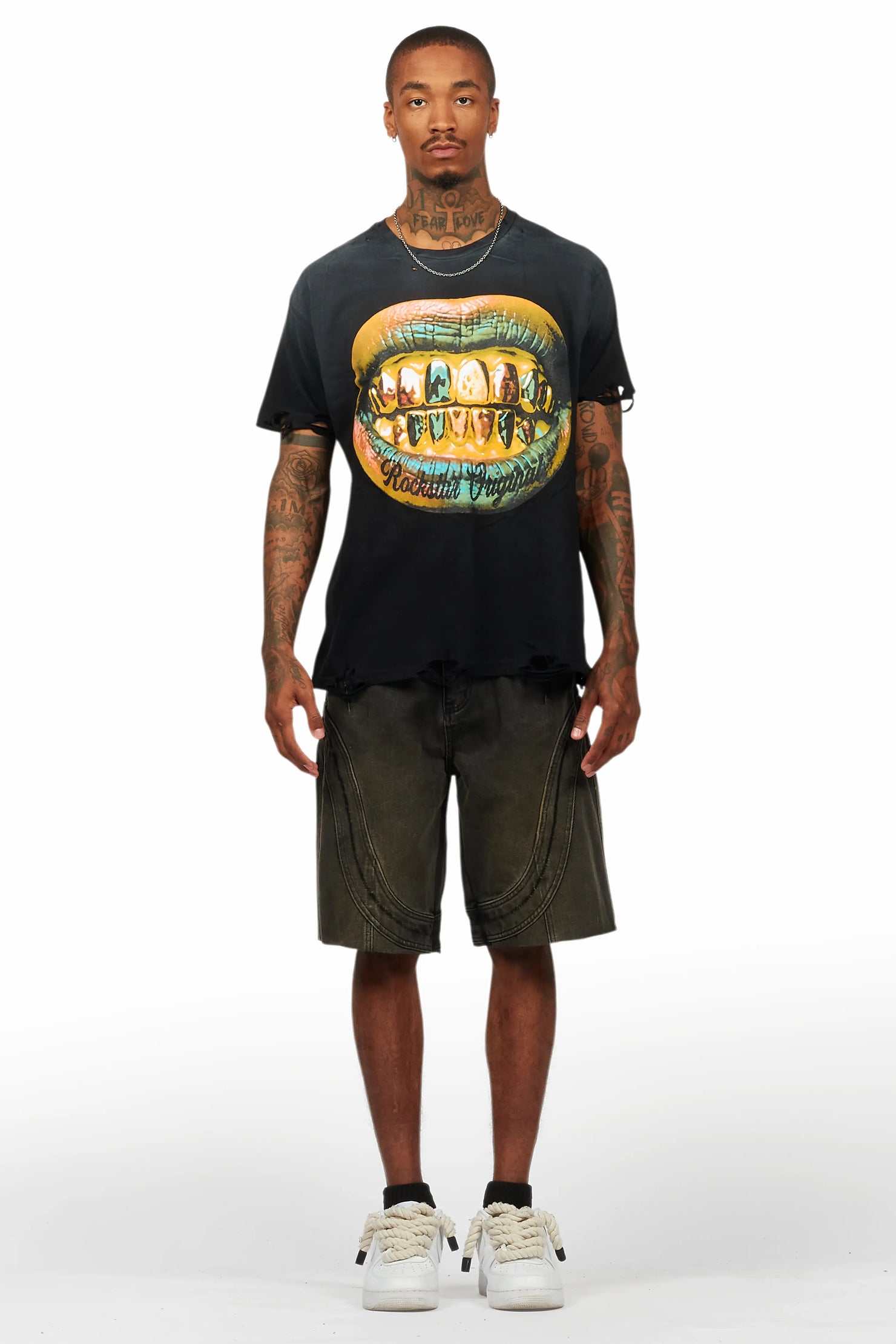 Gonen Black T-Shirt/Denim Short Set