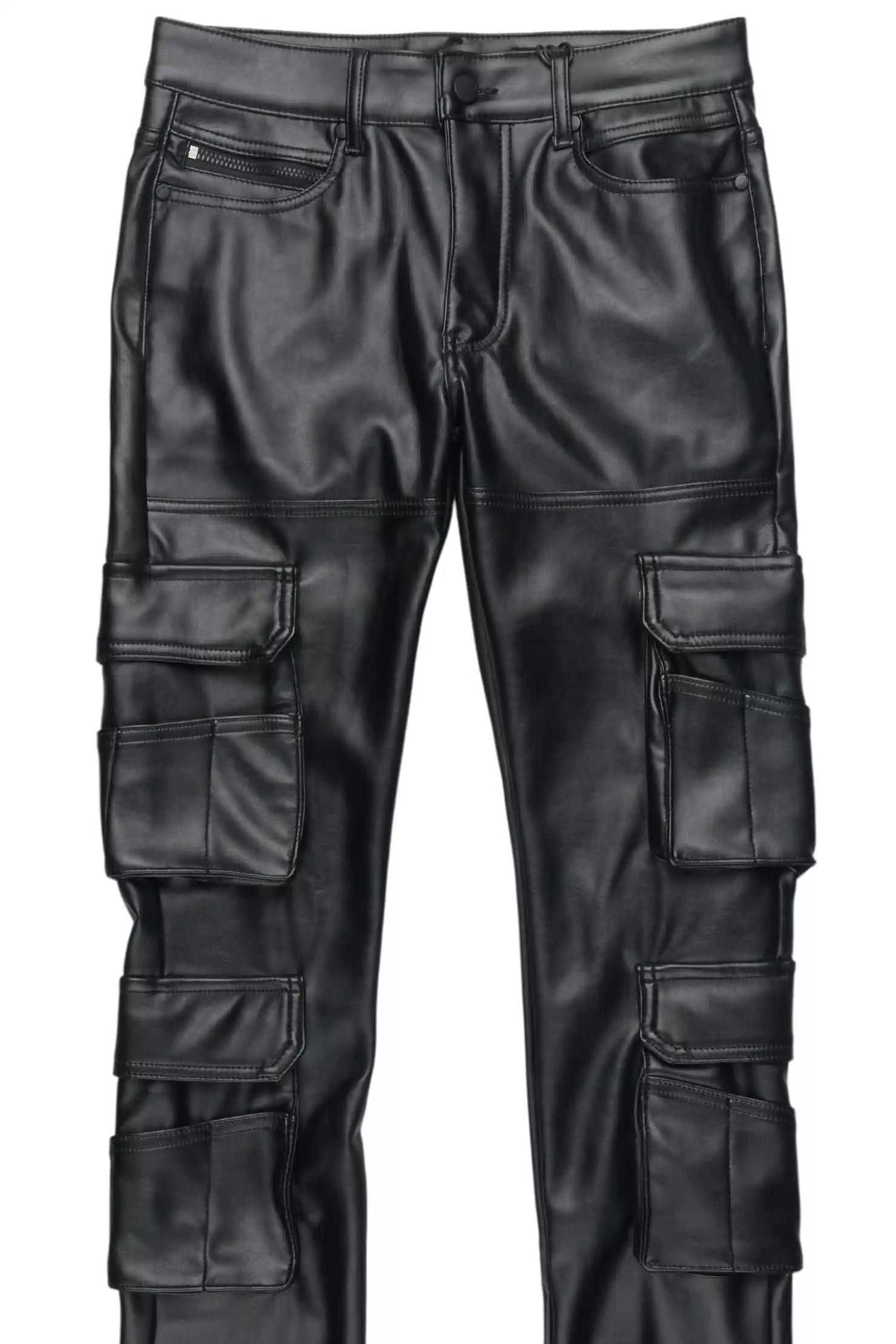Keylor Black Stacked Flare PU Pants