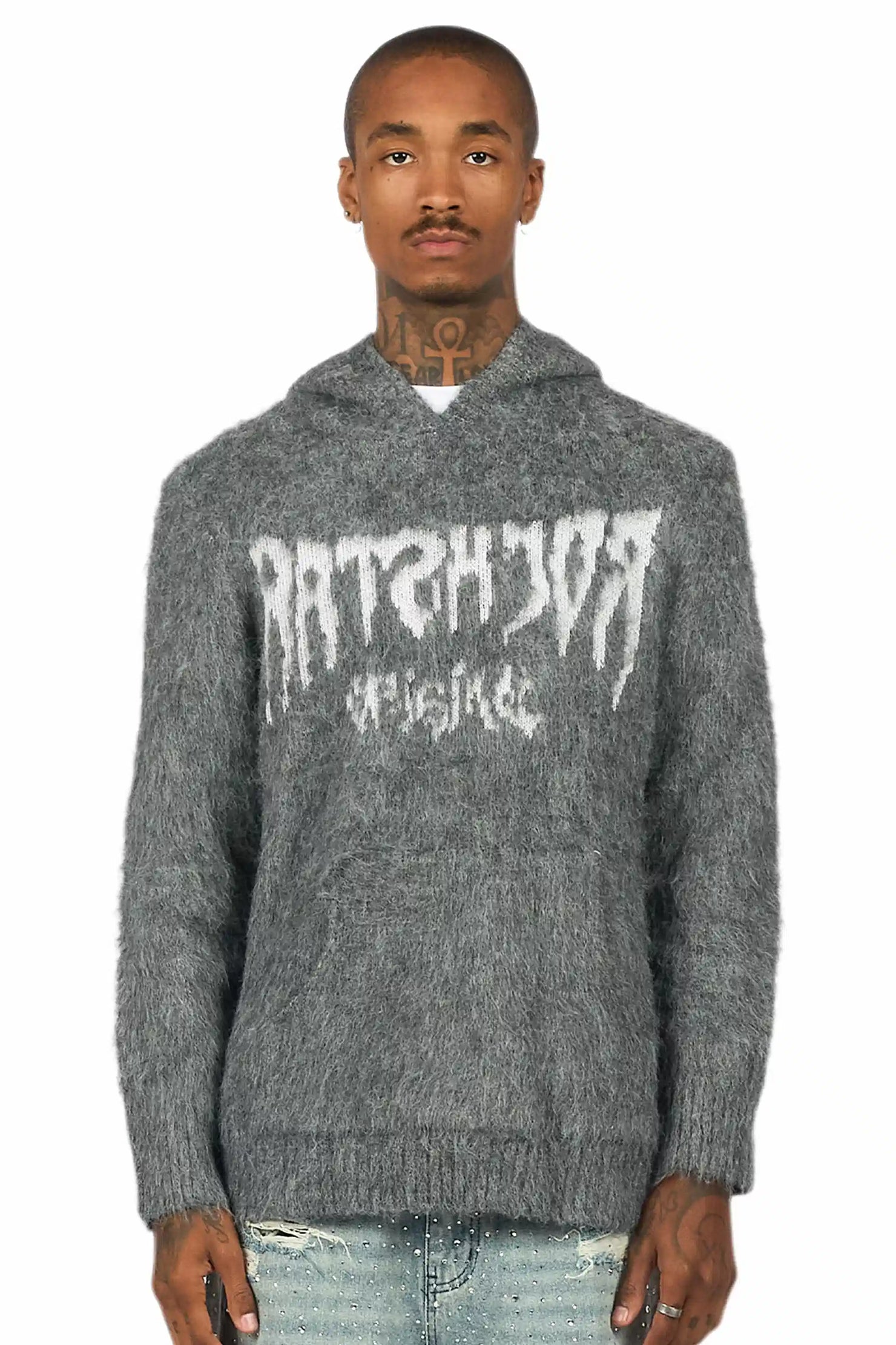 Andros Reflected Grey Graphic Knitted Hoodie