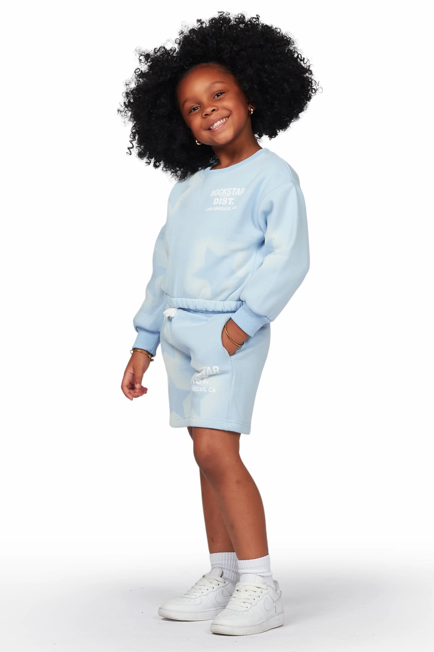 Girls Dally Light Blue Crop Top Short Set