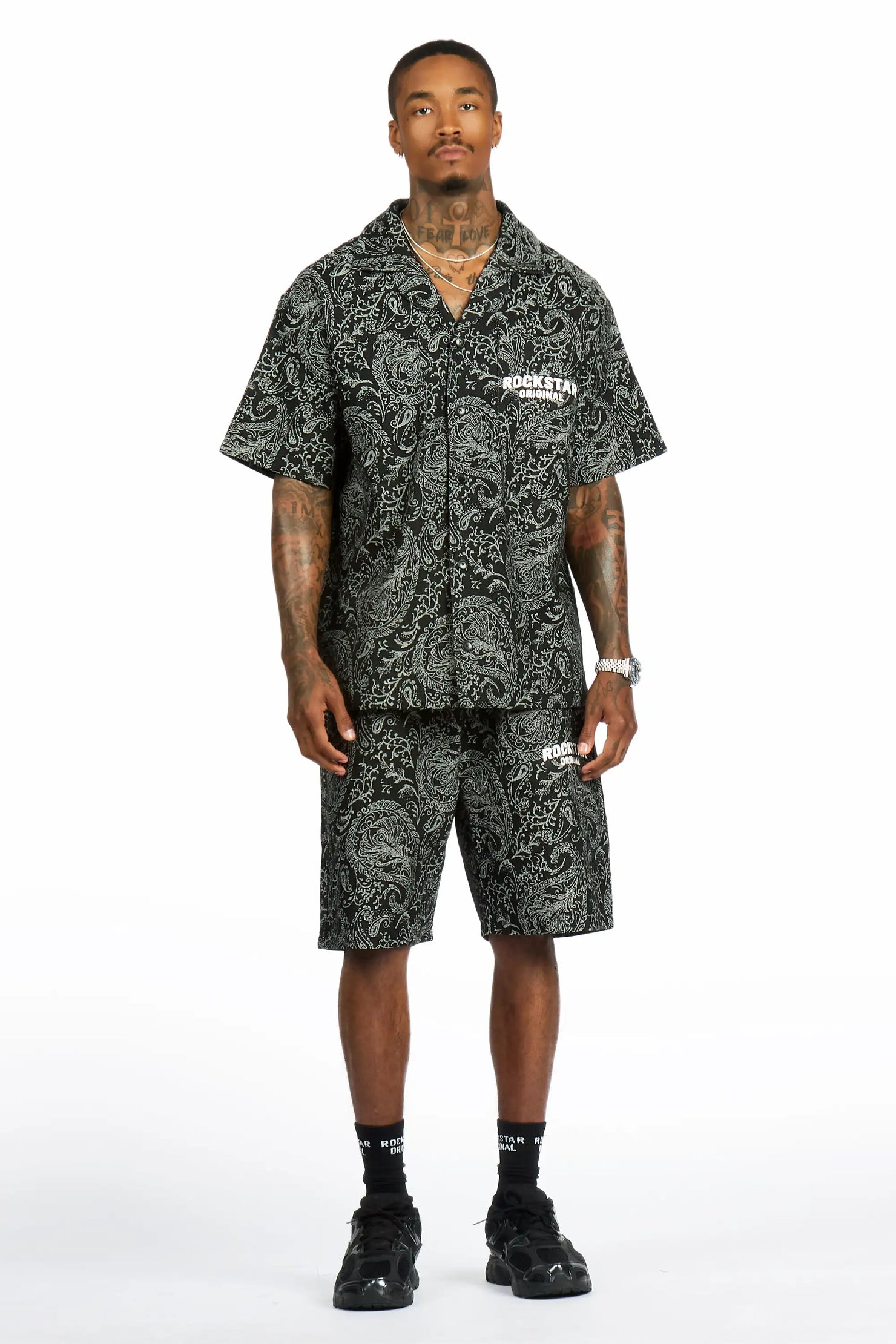 Franklin Black Button Down Shirt/Short Set