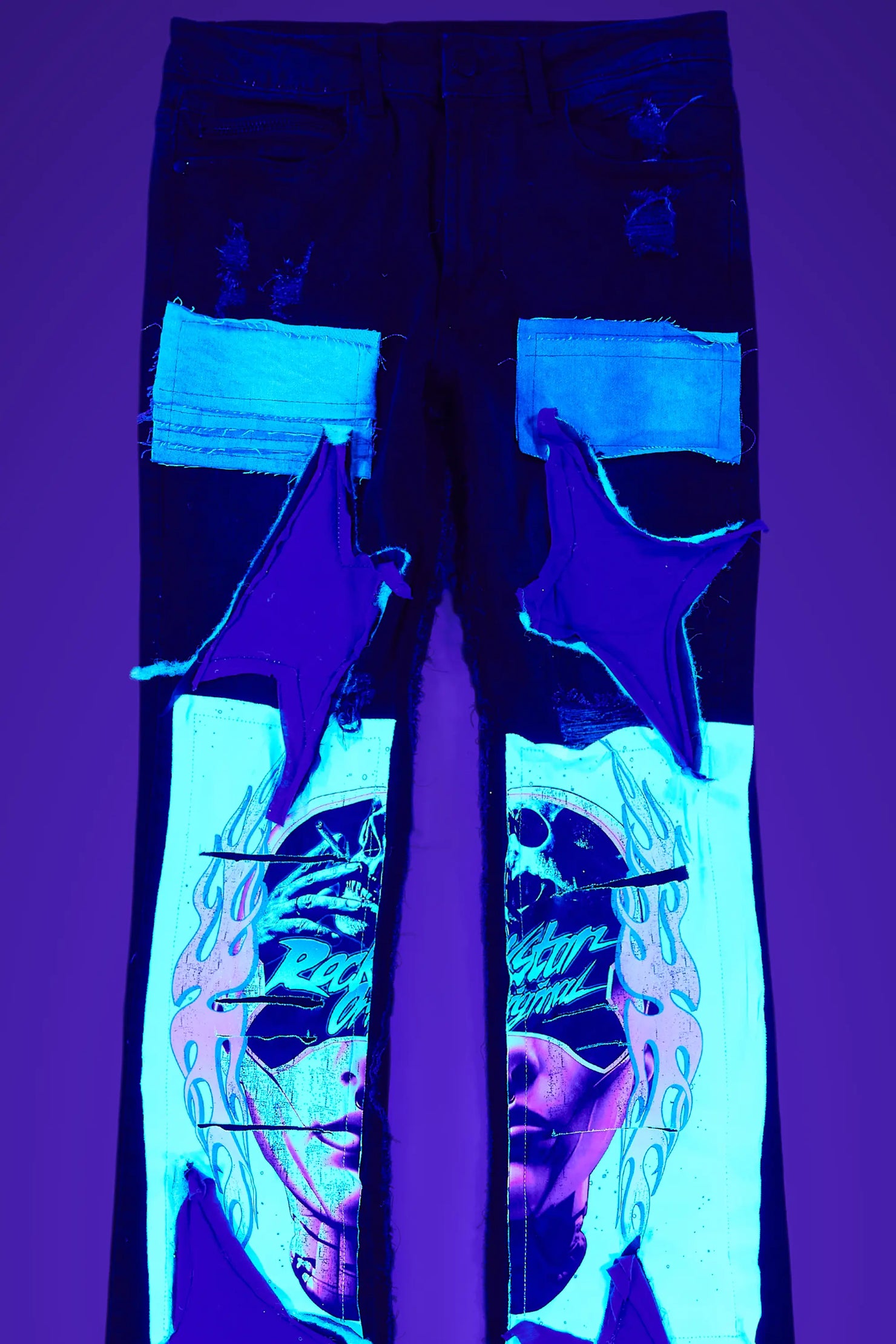 Helios Dark Grey Patchwork Stacked Flare Jean