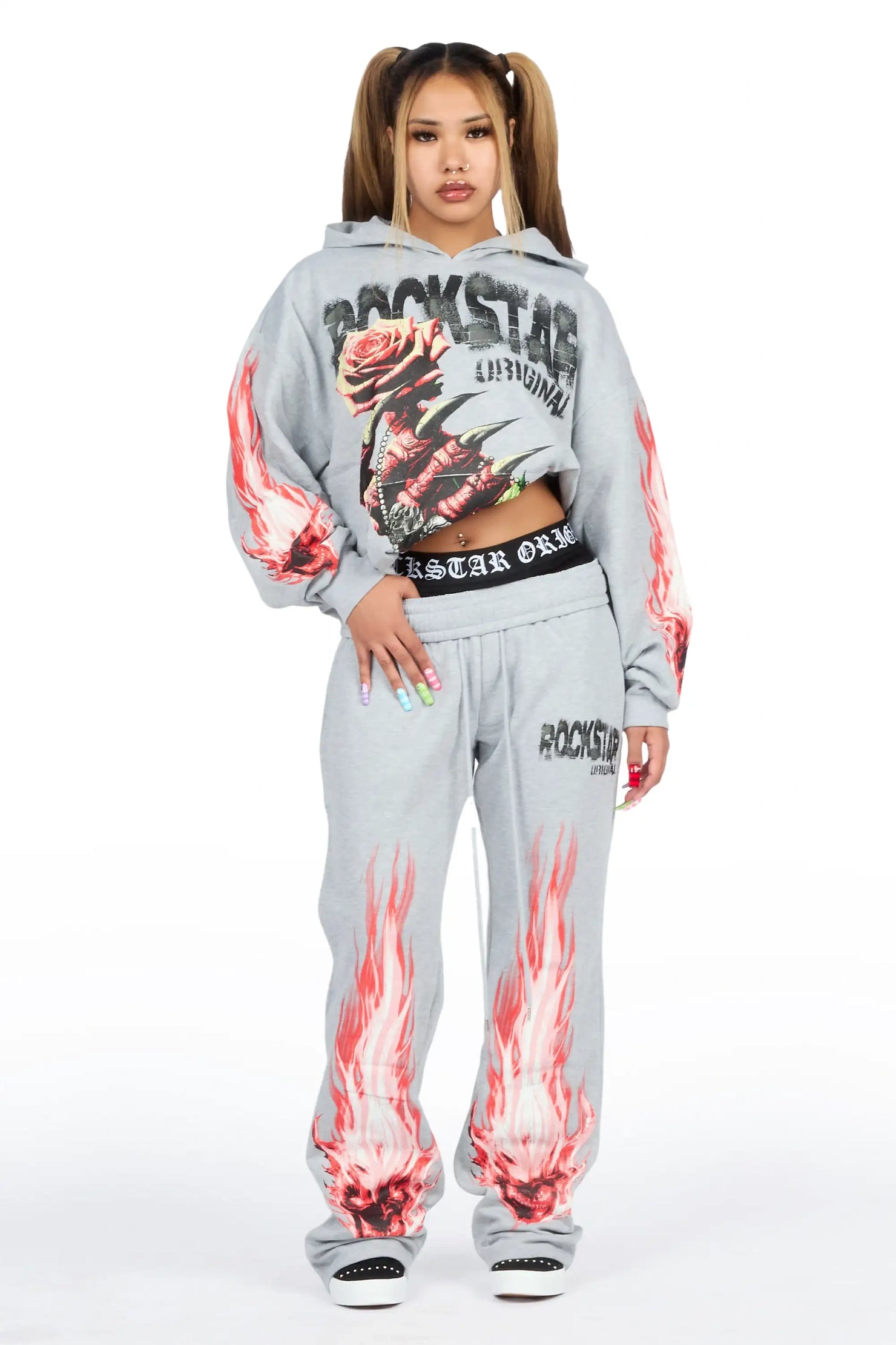 Kyntra Heather Grey Graphic Baggy Fit Track Set