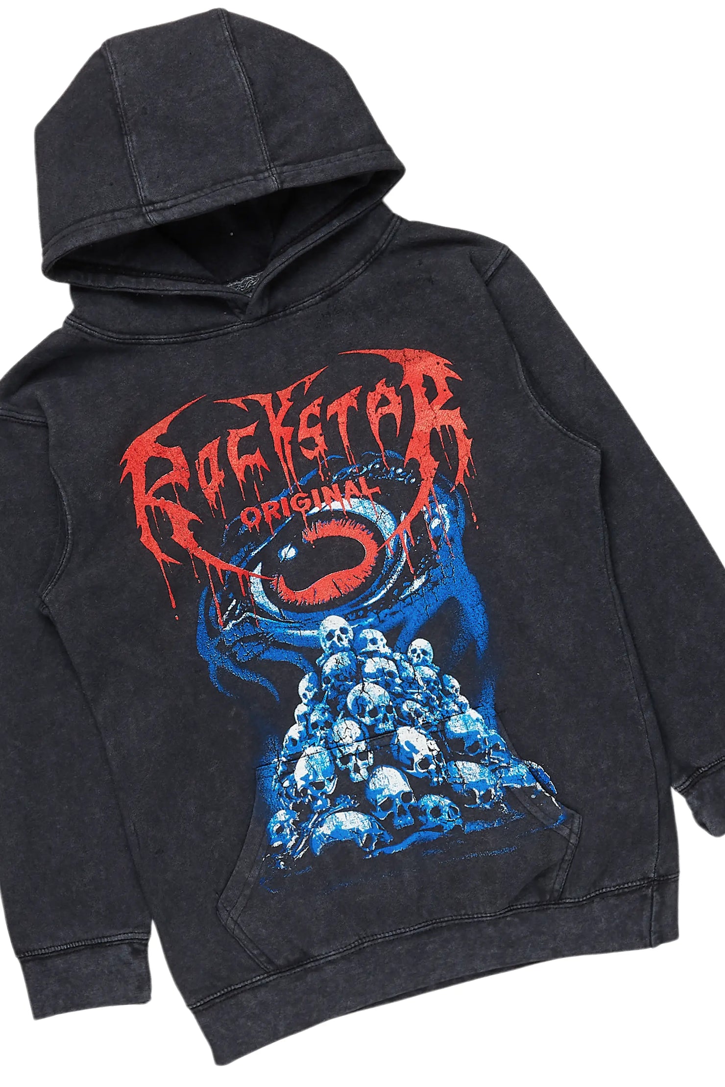 Boys Vicious Vintage Black Hoodie/Stacked Flare Jean Set