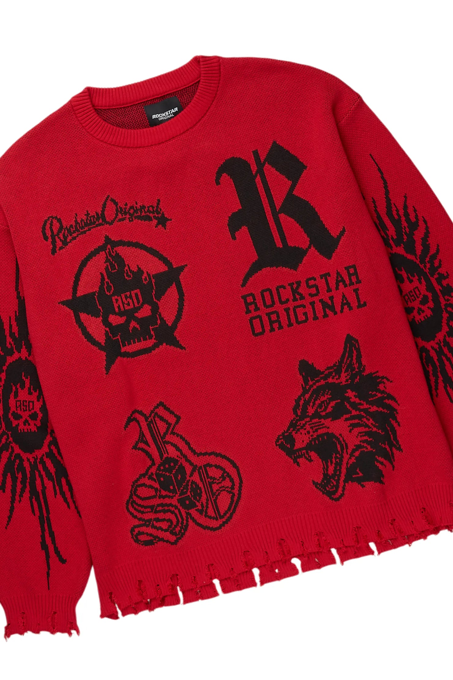 Fagan Red Knit Sweater & Tyrell Stacked Flare Jean Bundle