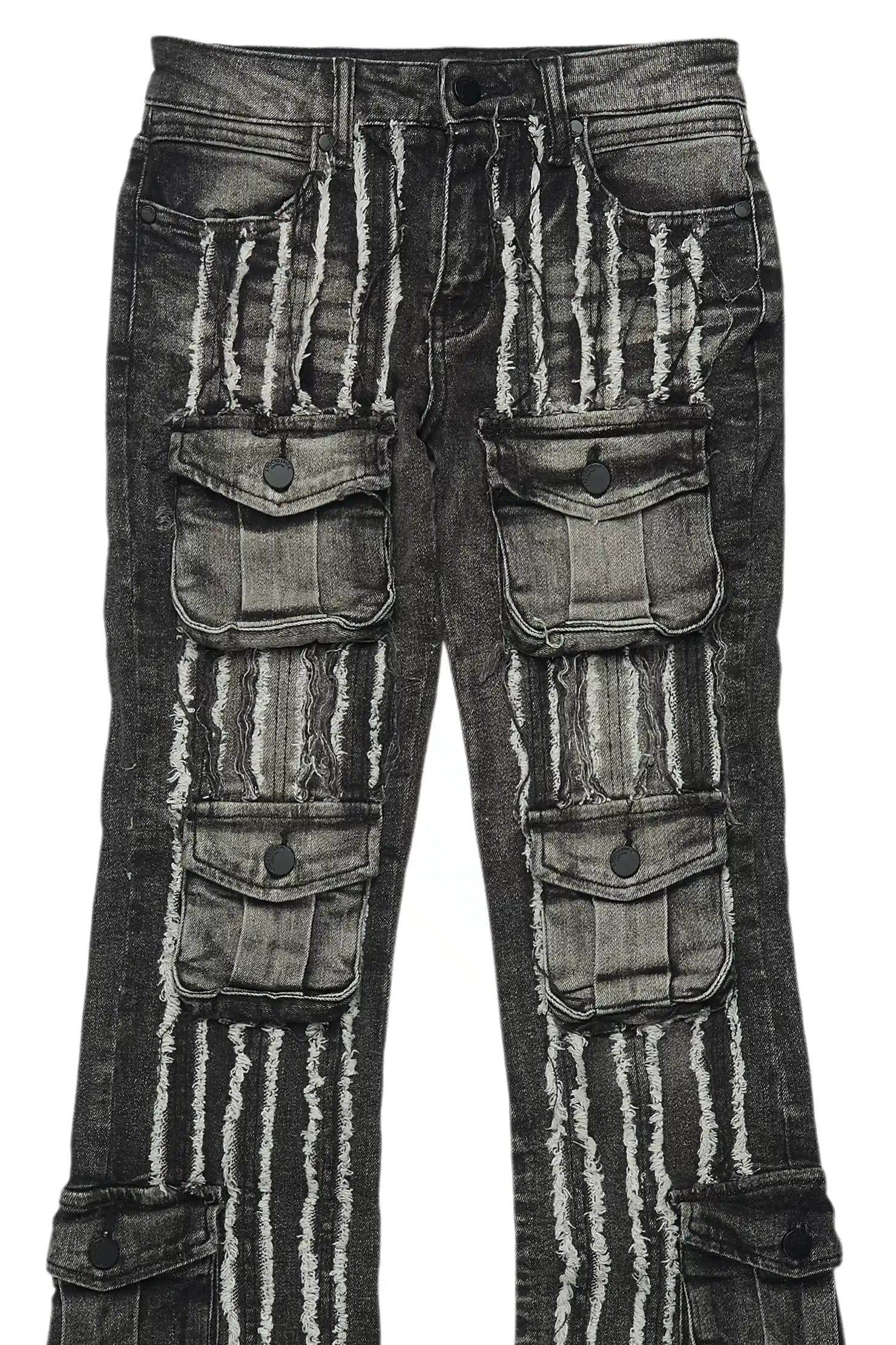 Boys Frey Black Stacked Flare Jean