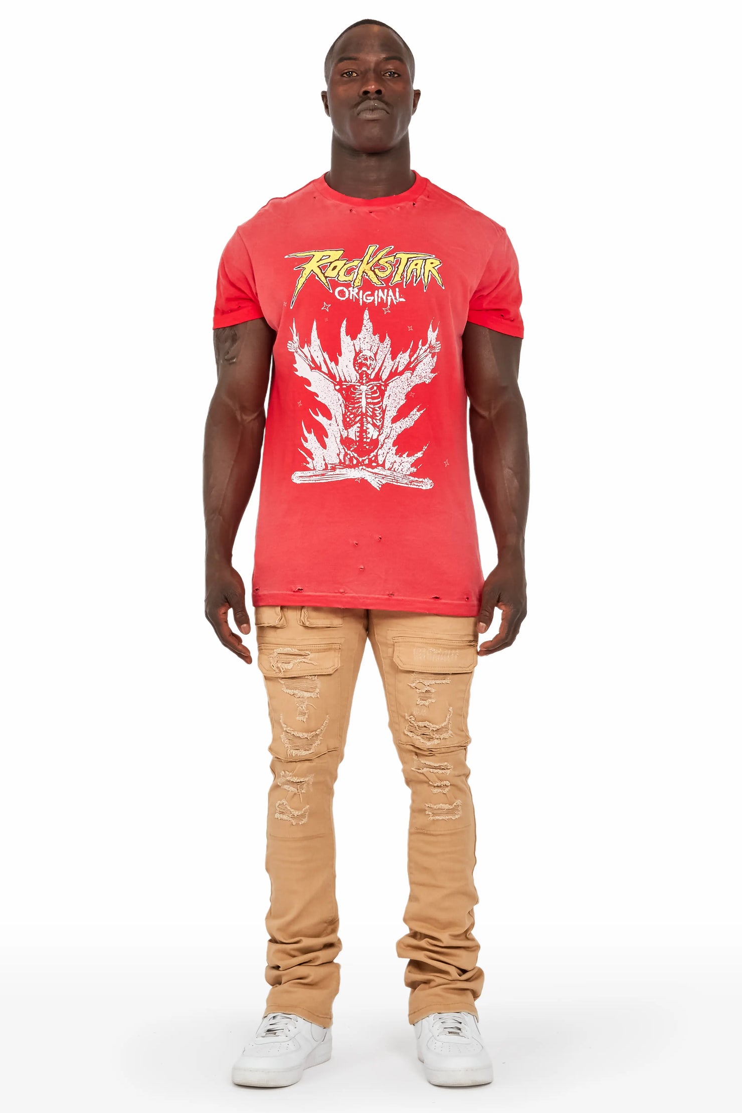 Vance Khaki Stacked Flare Cargo Jean