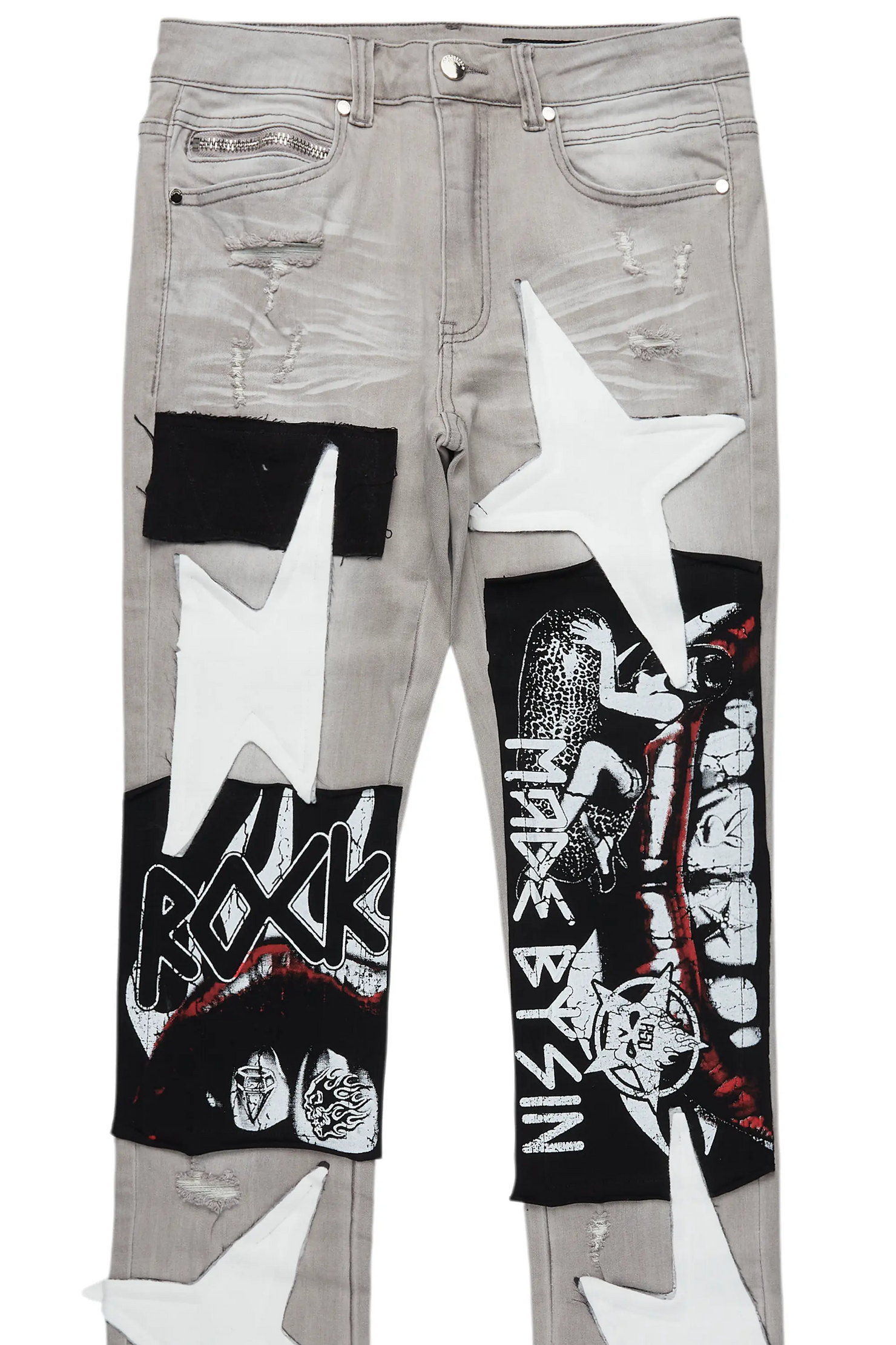 Vadim Grey Patchwork Stacked Flare Jean