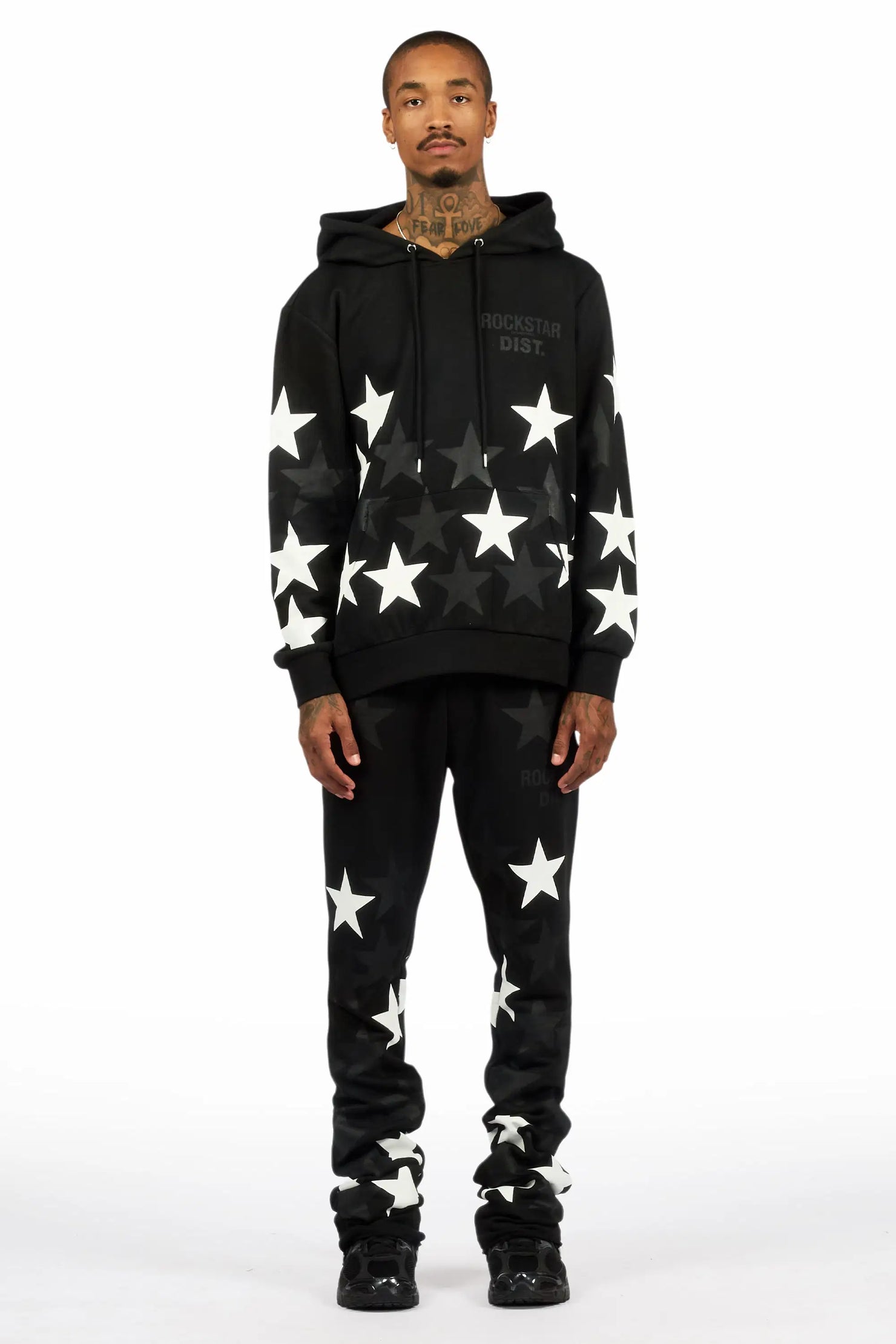 Starlane Black/White Hoodie Stacked Flare Fit Track Set