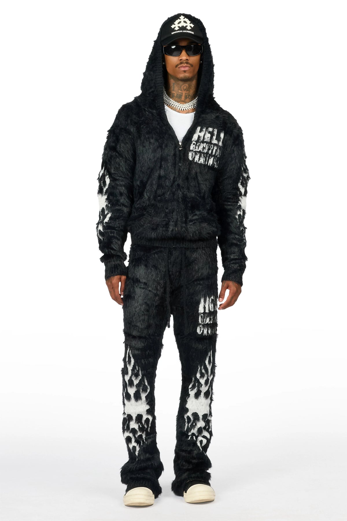 Toshio Black Stacked Flare Knitted Mohair Track Set