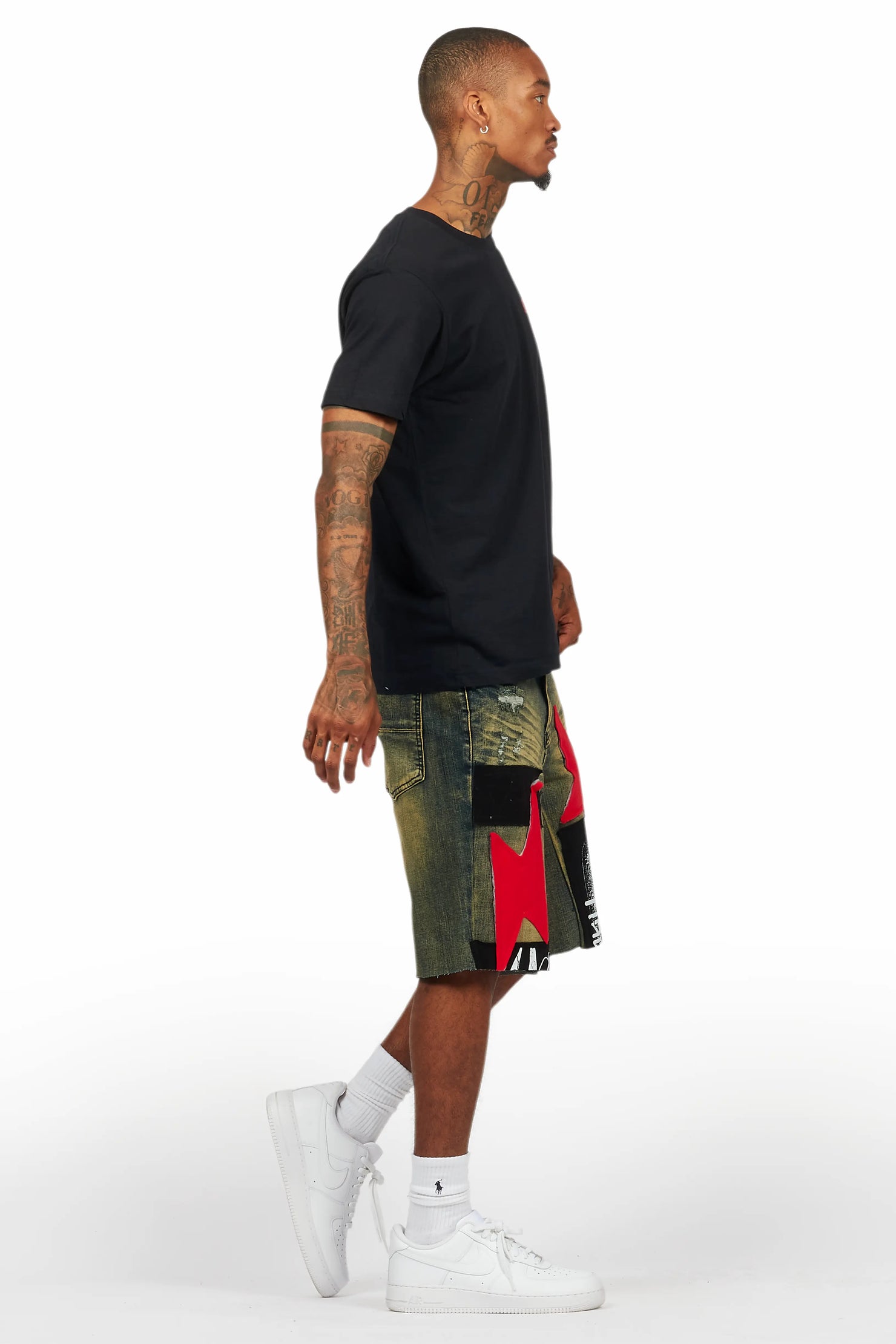 Akos Black/Red Tint T-Shirt/Denim Short Set