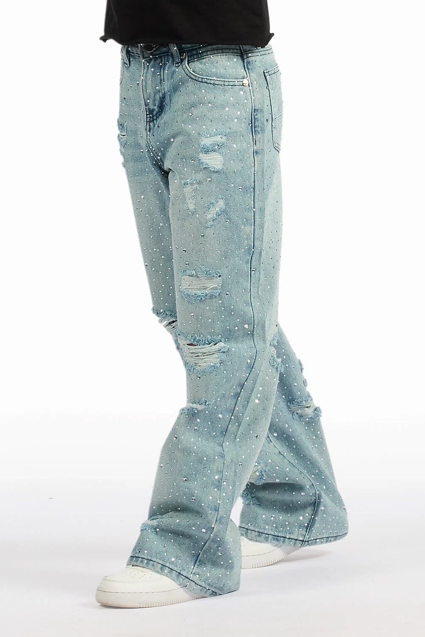 Boys Discolite Light Blue Rhinestone Baggy Jean