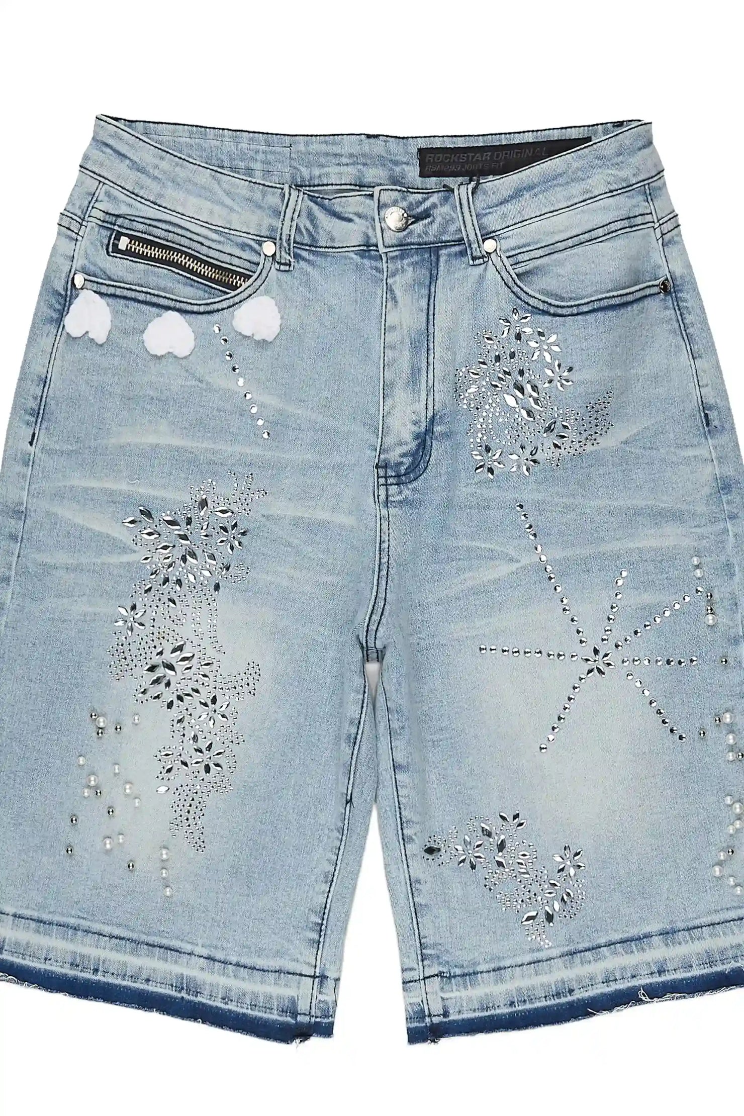 Rael Light Blue Rhinestone Denim Short