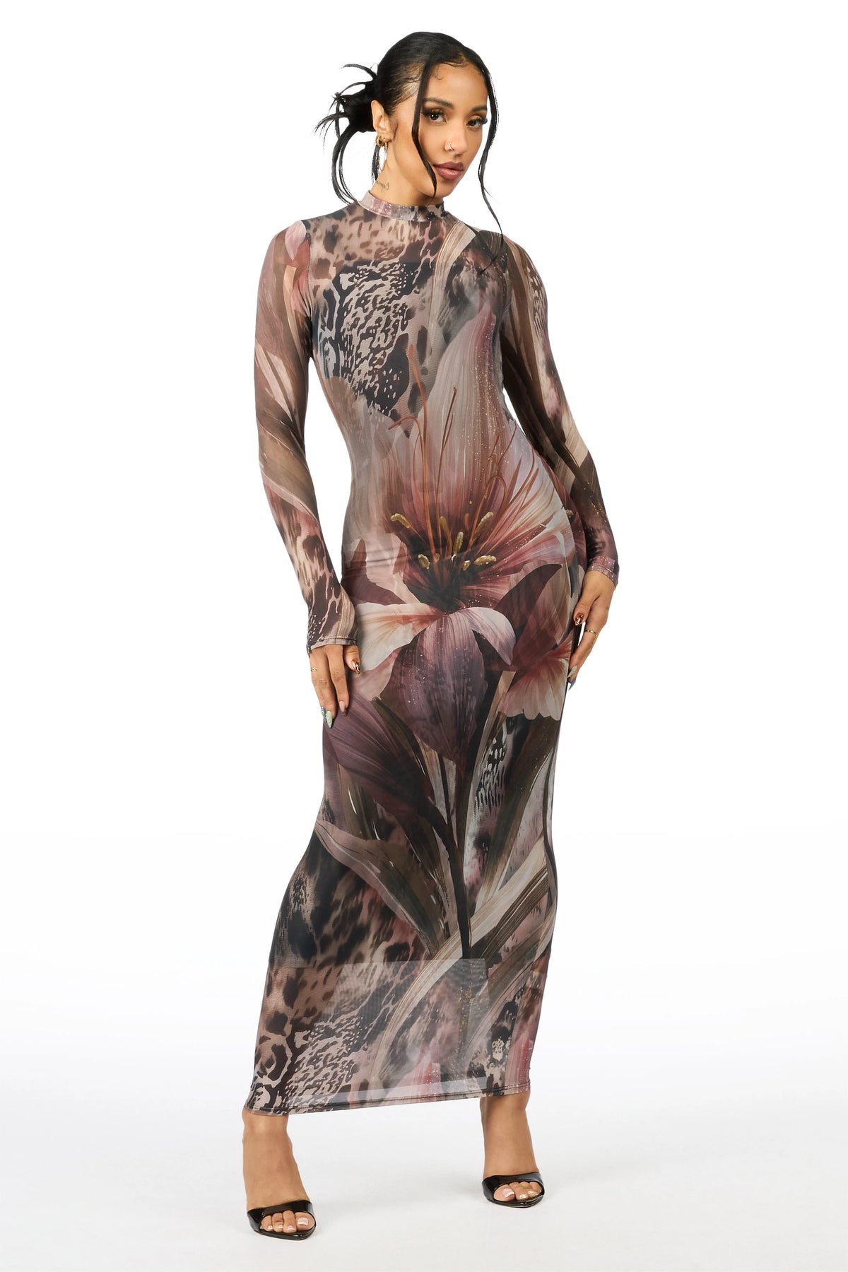 Oversized Floral Animal Black Maxi Dress
