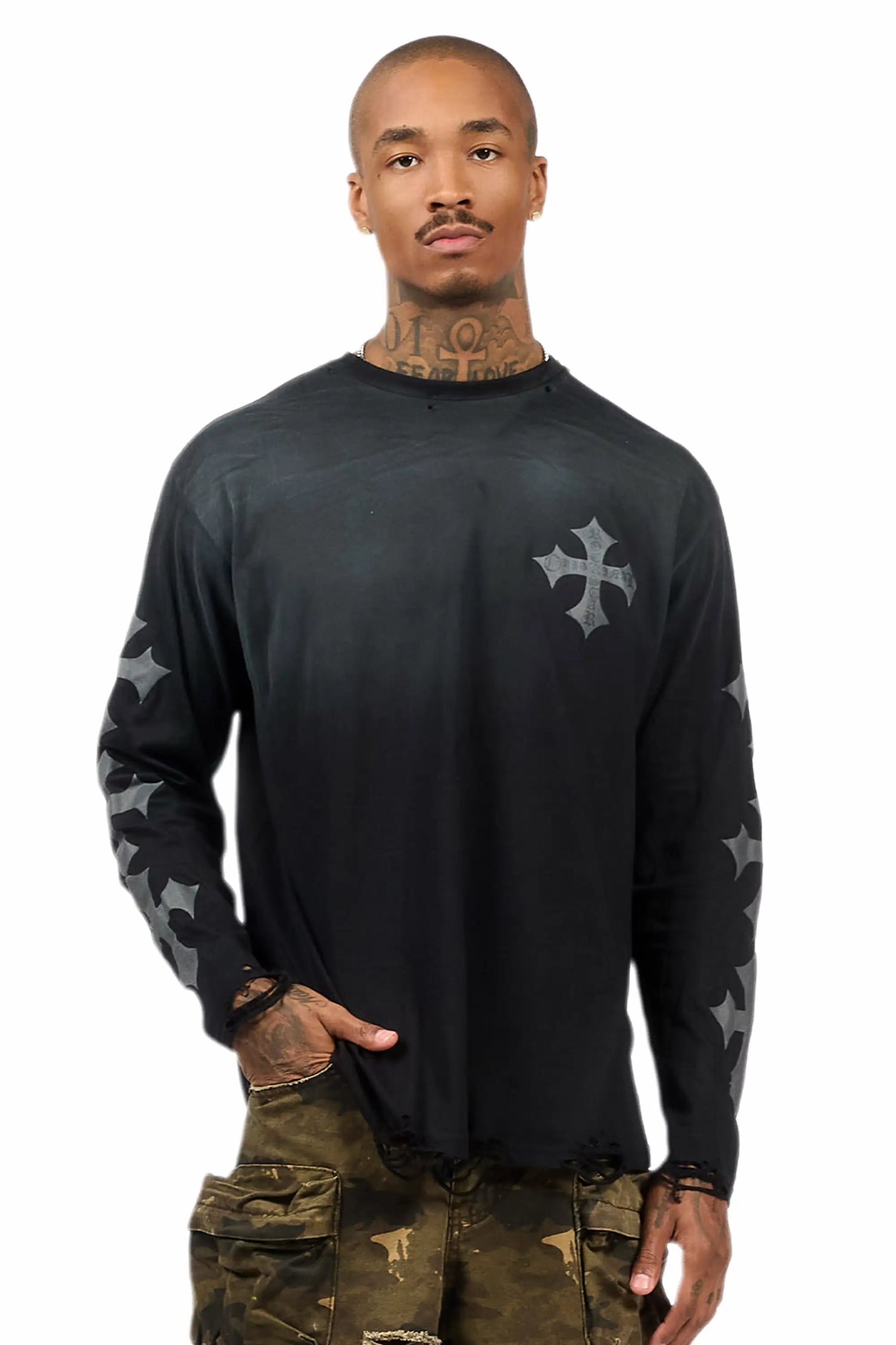 Slaydr Black/Charcoal Long Sleeve Graphic T-Shirt