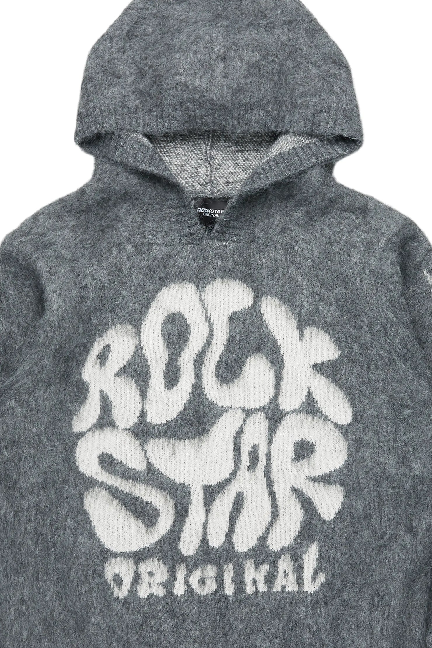 Hakon Grey Graphic Knitted Mohair Hoodie