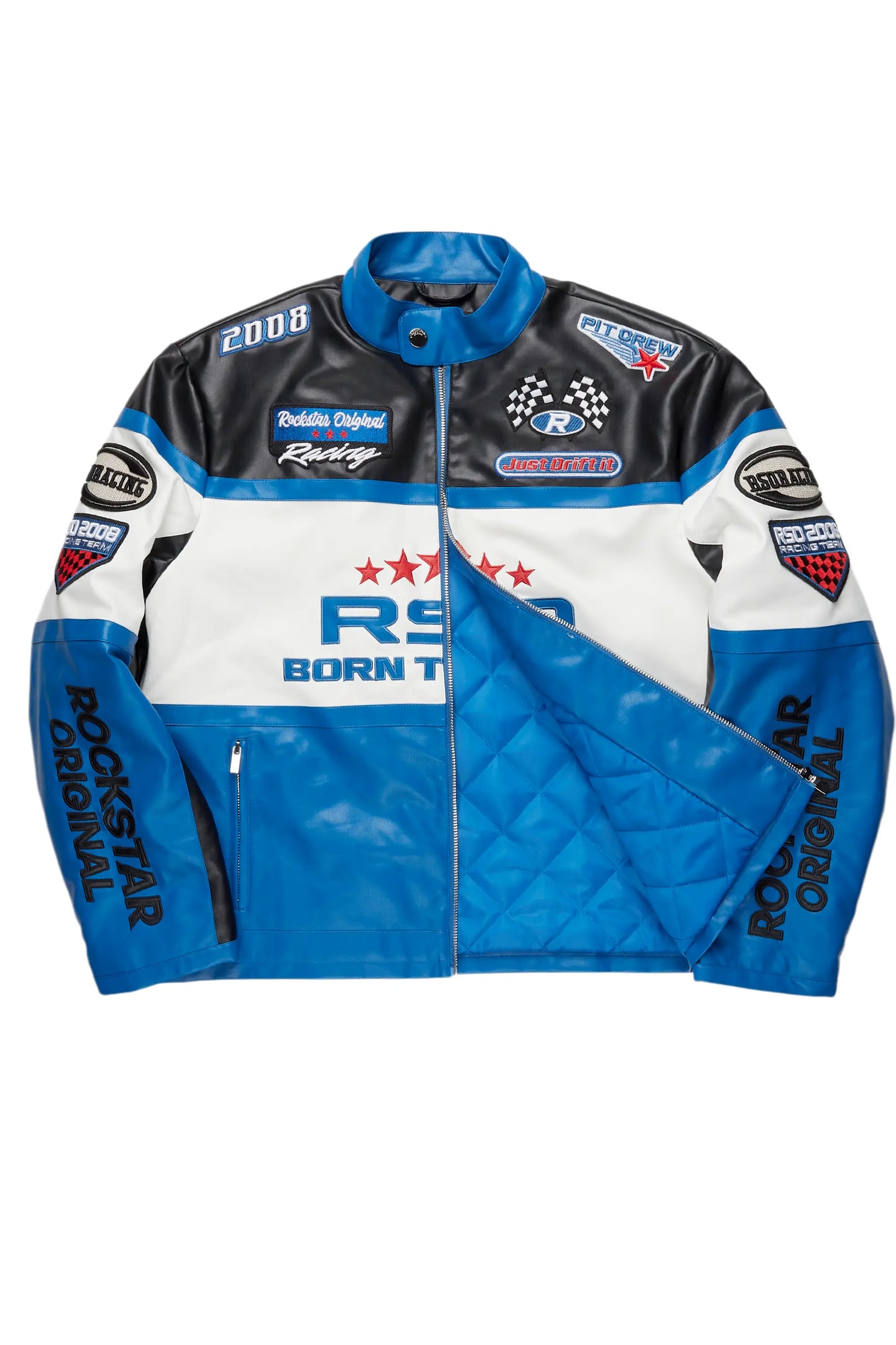Balint Black/Blue Leather Moto Jacket