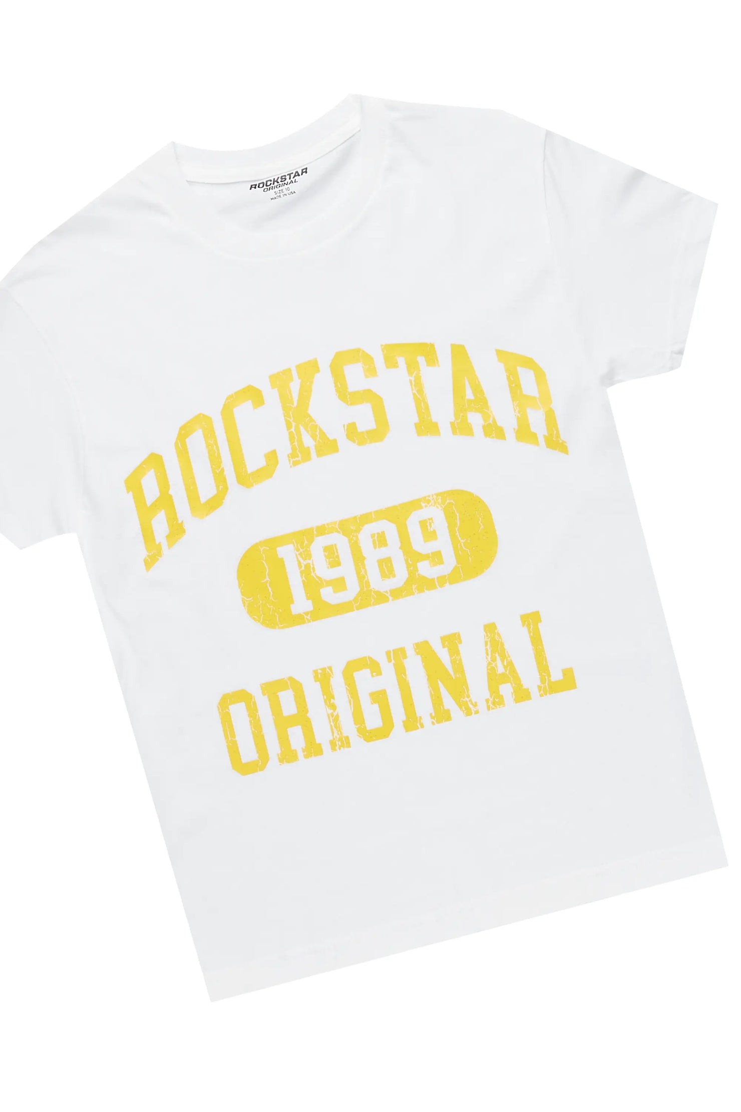 Boys Members White/Tree Camo T-Shirt/Stacked Flare Jean Set