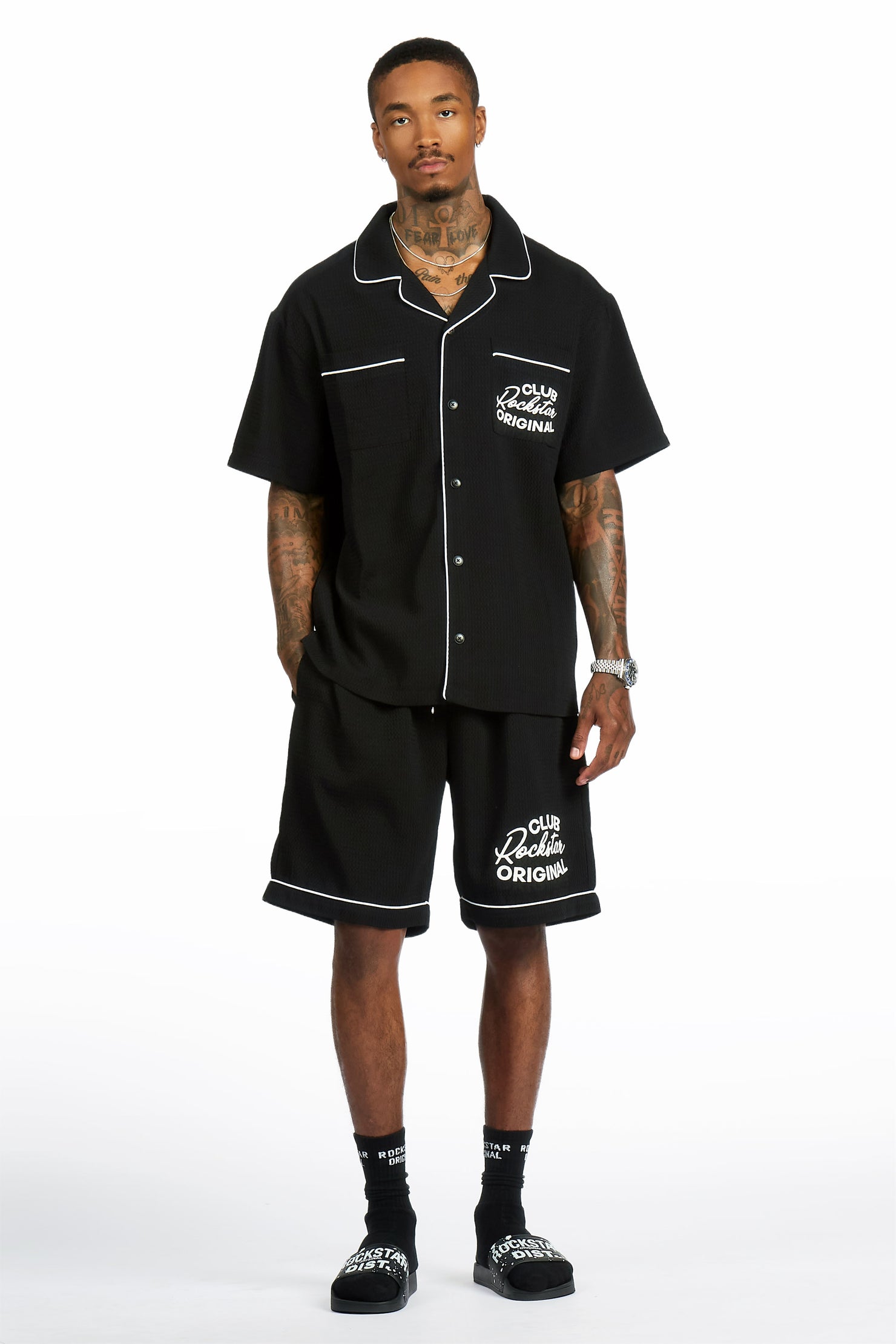 Clarence Black Button Down Shirt/Short Set