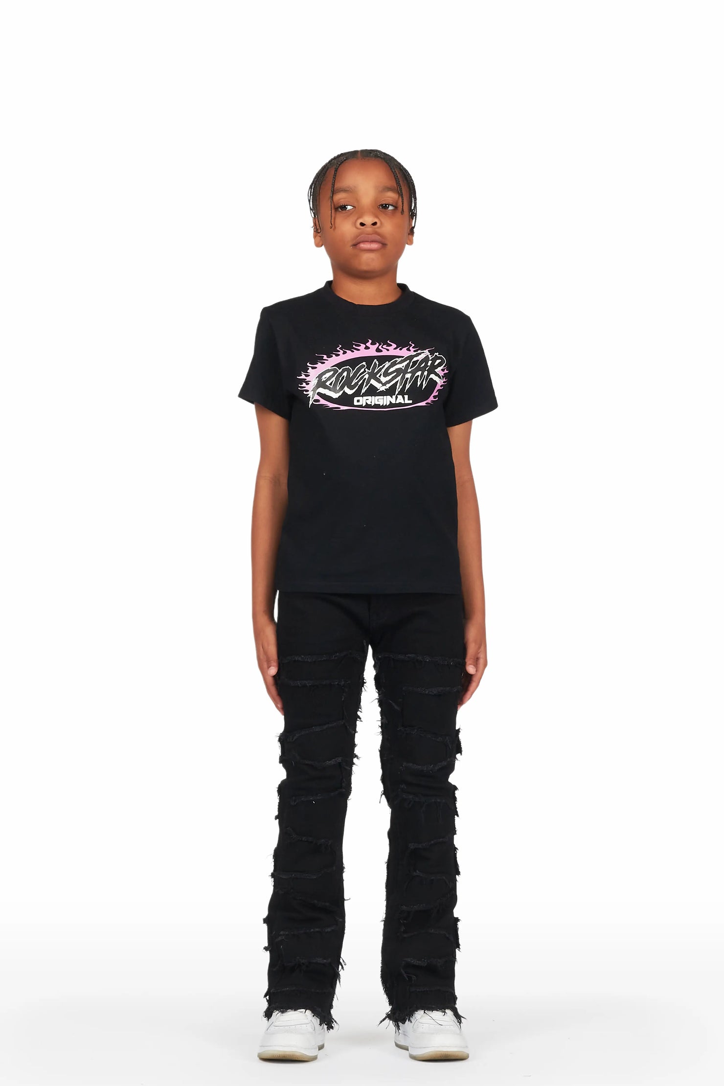 Boys Samael Black T-Shirt/Stacked Flare Jean