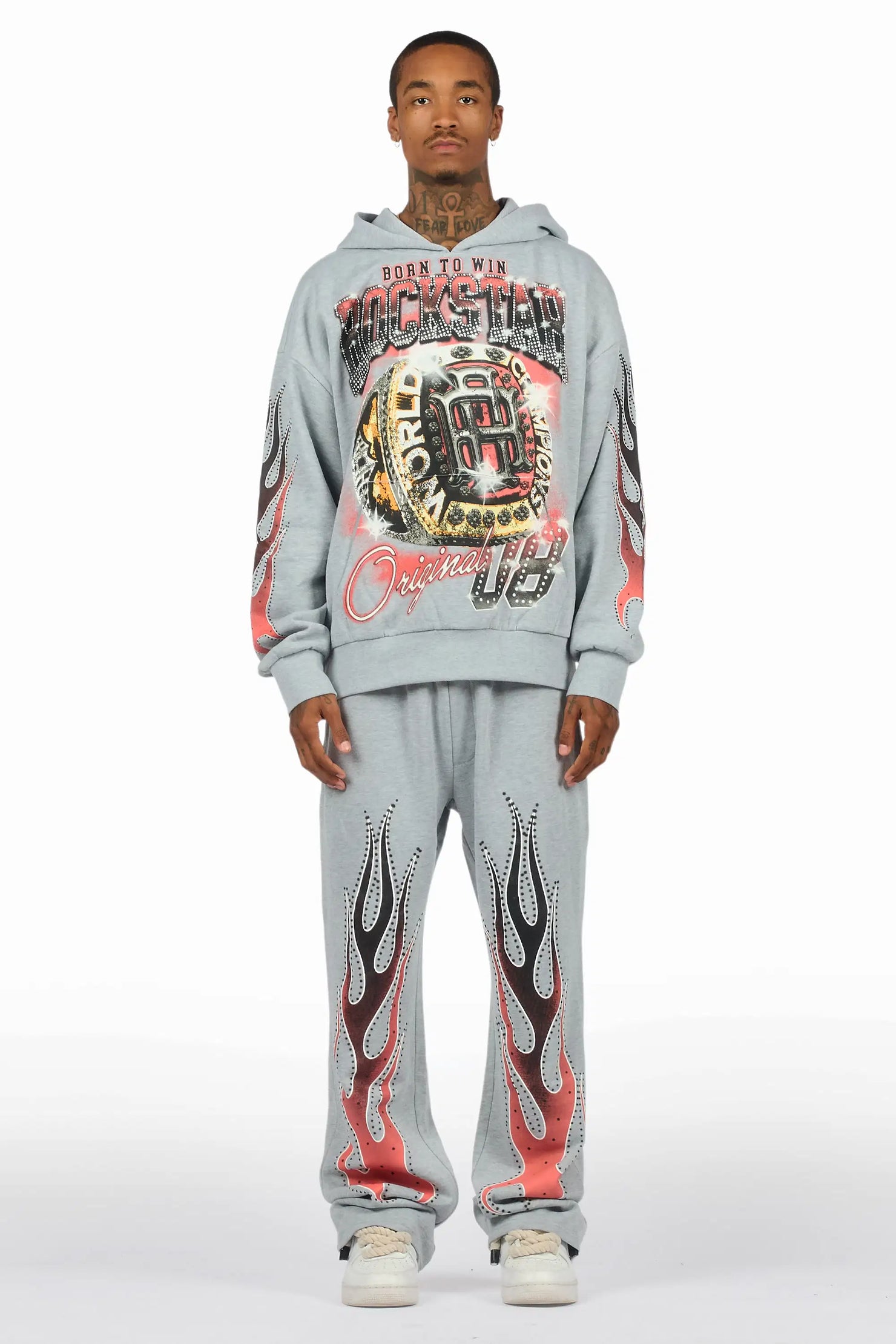 Glans Heather Grey Hoodie/Baggy Pant Track Set