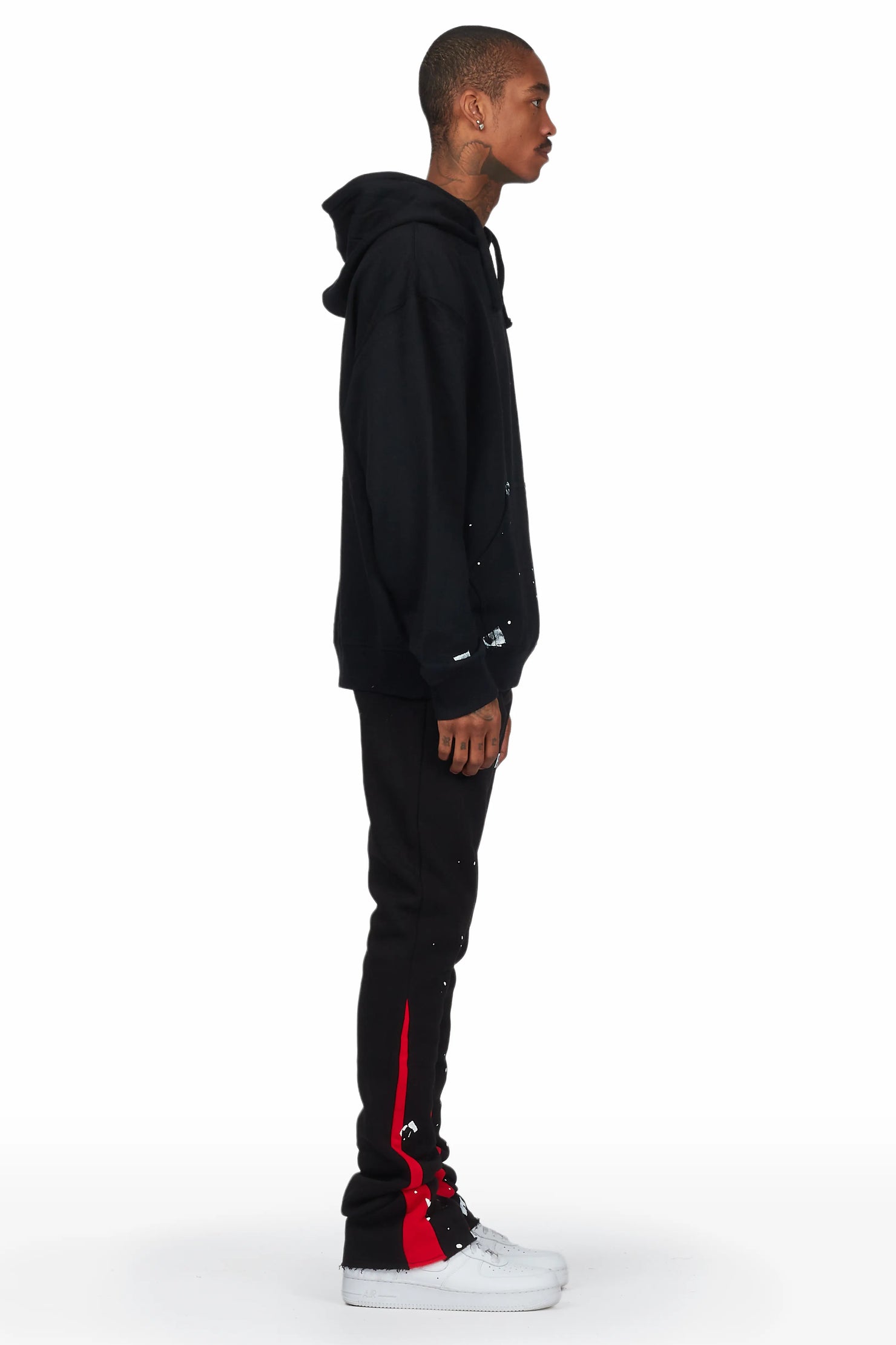 Raffer Black/Red Hoodie/Stacked Flare Pant Set