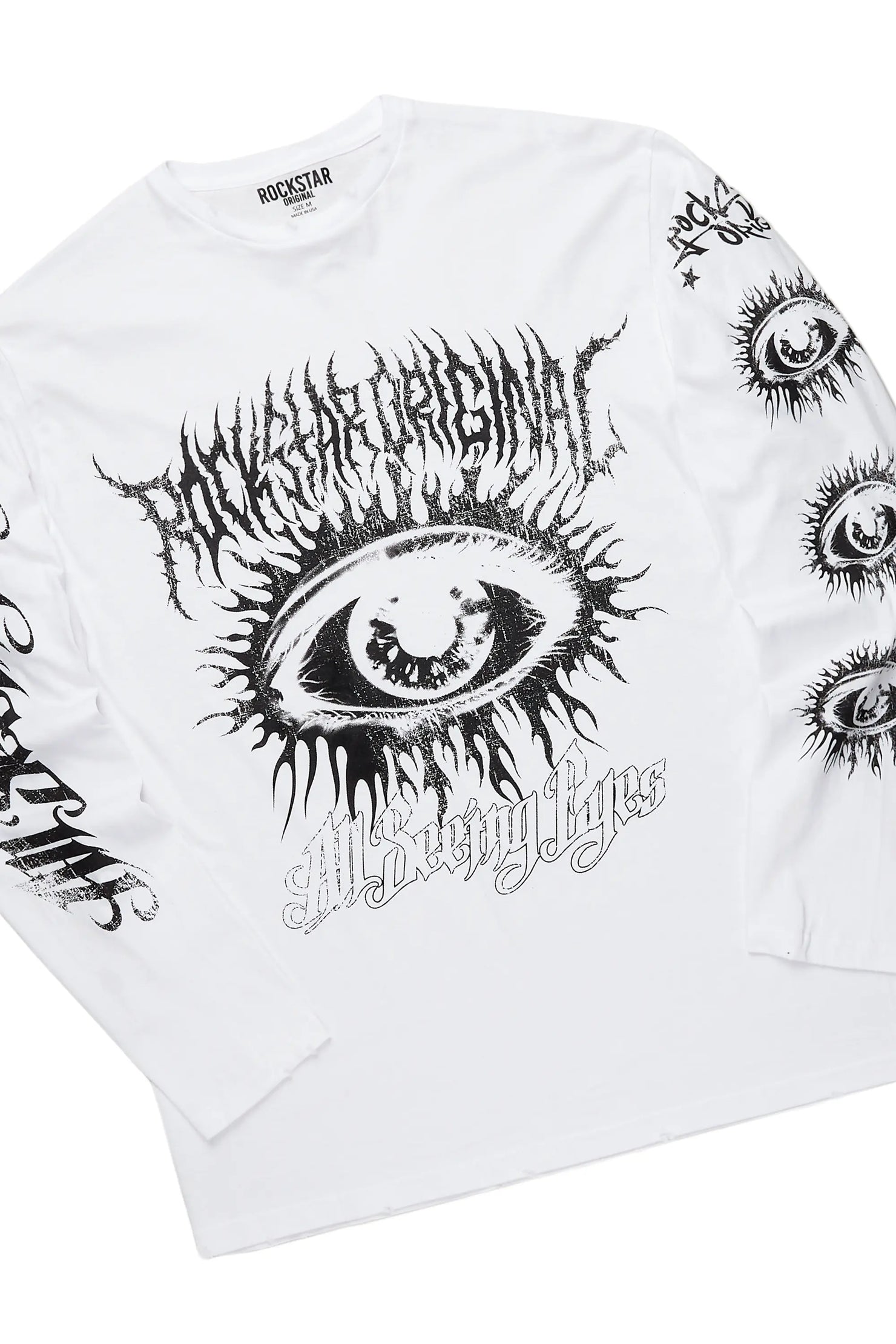 All Seeing Eyes White/Grey Long Sleeve T-Shirt/Stacked Flare Cargo Jean Bundle