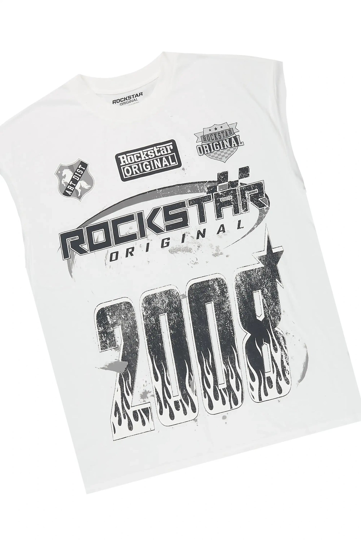 Amos White/Grey Graphic  Cut Sleeve T-Shirt Short Set